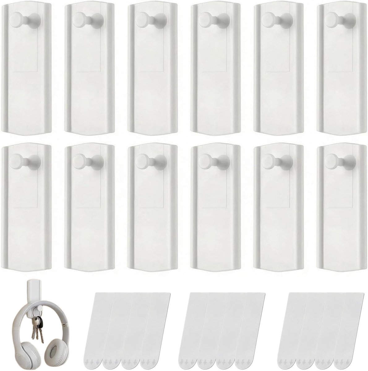 SnelShoppen - Set van 12 zelfklevende fotolijsten haken 3 x 7,5 cm, zonder boren, stevige wandmontage voor gladde oppervlakken, draagkracht tot 1,8 kg