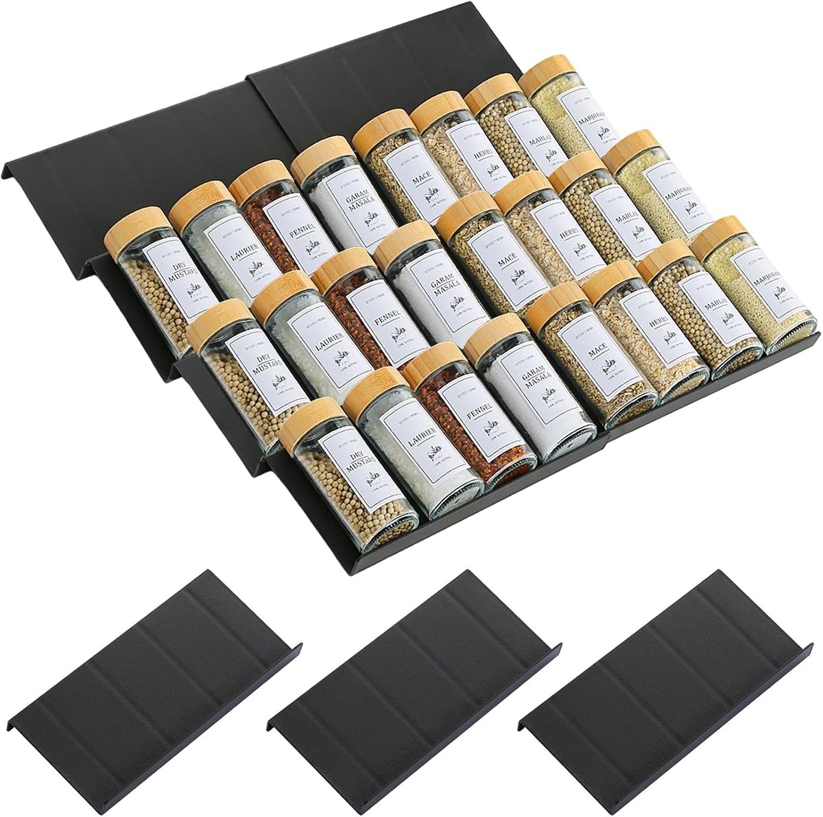 Set of 8 Spice Rack, Spice Organizer, Drawers, Spice Rack, Extendable Spice Rack, Black Spice Organizer, Drawers for - ShopVlot