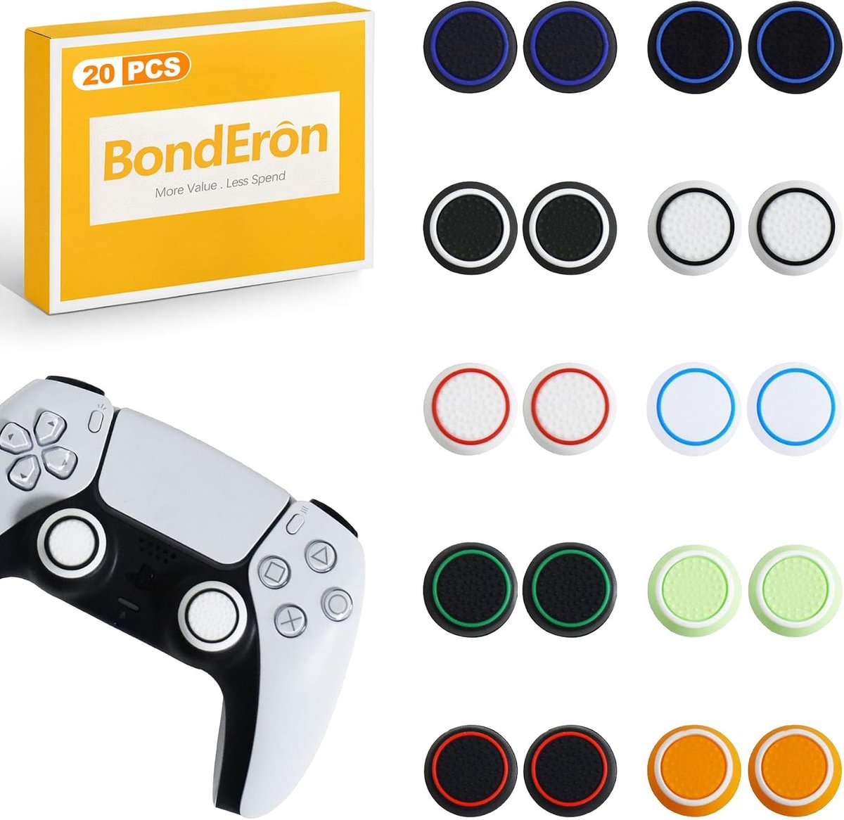 SnelShoppen - Joystick Grip Caps PS5 Controller, Siliconen Beschermhoezen voor Thumbsticks, Analoge Stick Accessoires, Reparatieset, Multikleur, 20 St