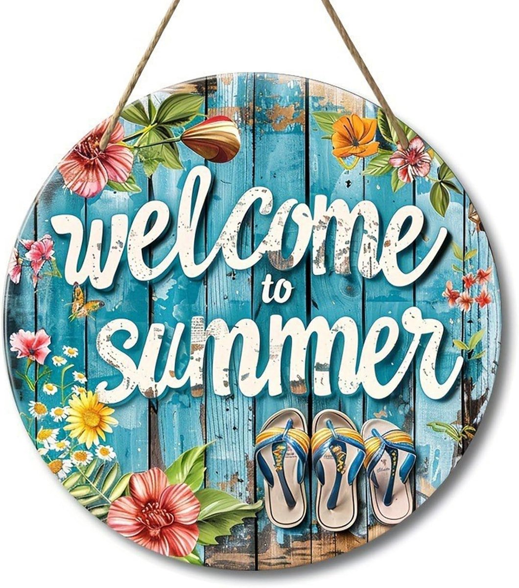 SnelShoppen - Welkomstbord Hout - Zomerdecoratie met Fris Design - Weerbestendig en UV-bestendig - Perfect voor Toegangsdeur, Tuin en Balkon - 1 x Kle