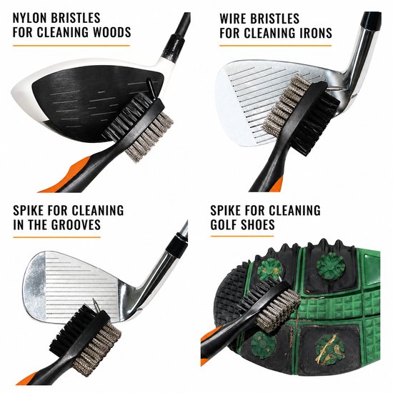 Golfclub borstel en groeven reiniger - 3 in 1 Multi Club Cleaner met uittrekkoord - kleur ORANJE van Merkloos — afbeelding 3