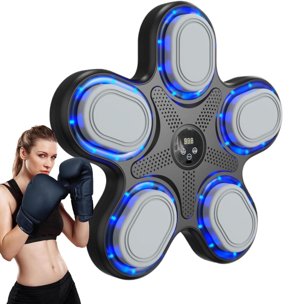 Muziek Boksmachine - Wandboksmachine Bokstrainer - Fitness Thuis - Dynamische LED-verlichting - 39.6 x 38.3 x 6.7 cm - Zwart