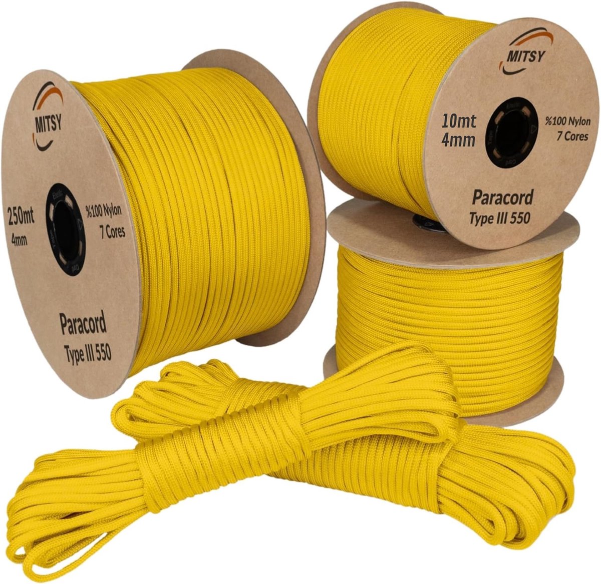 Paracord 4mm 10m - Geel nylon touw - 250 kg draagvermogen - Ideaal voor kamperen - SnelShoppen