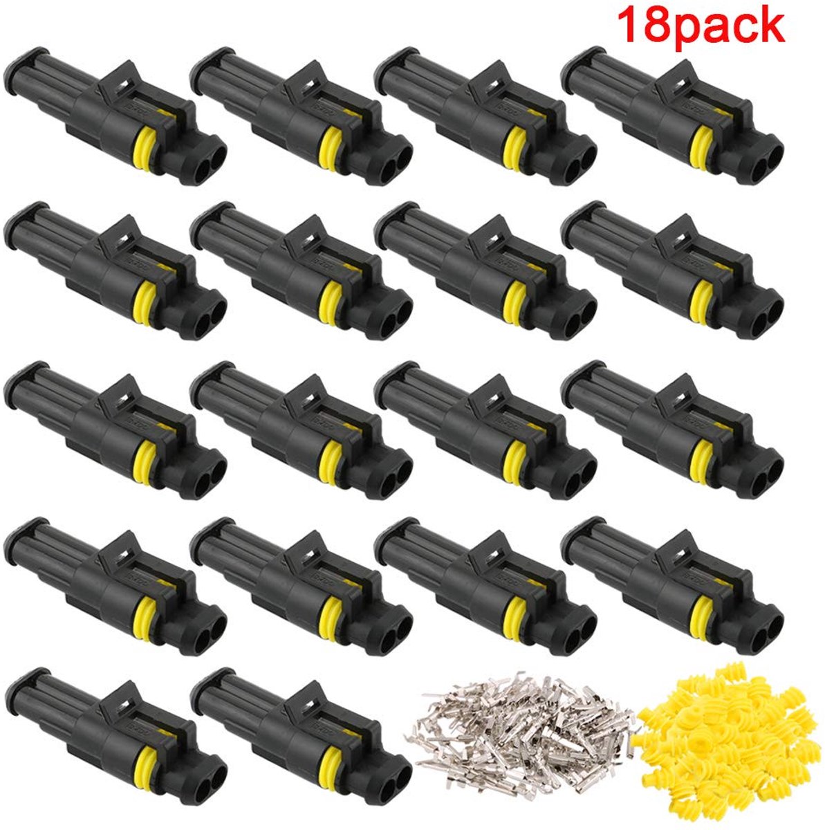 Waterdichte autostekkers 18 set - 2 pin connectoren - IP65 waterdicht - eenvoudig te verwijderen - SnelShoppen