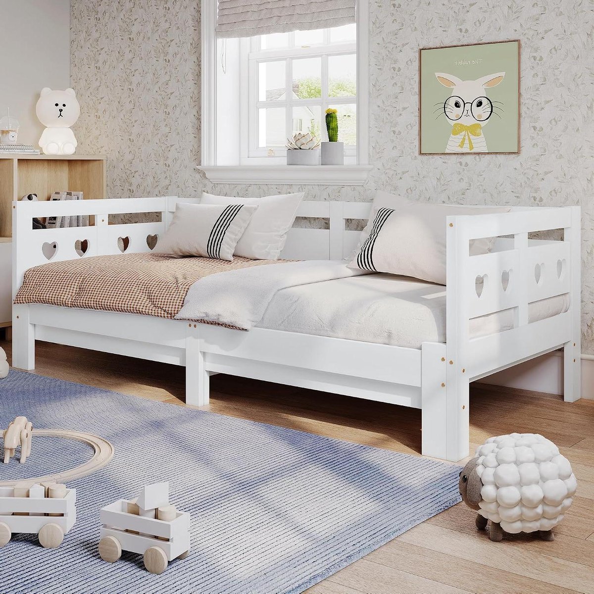 Uittrekbaar Dagbed - Slaapbank Gastenbed - Ontspannen Zitten Slapen - Hartvormig Design - 90 x 200 cm - Wit