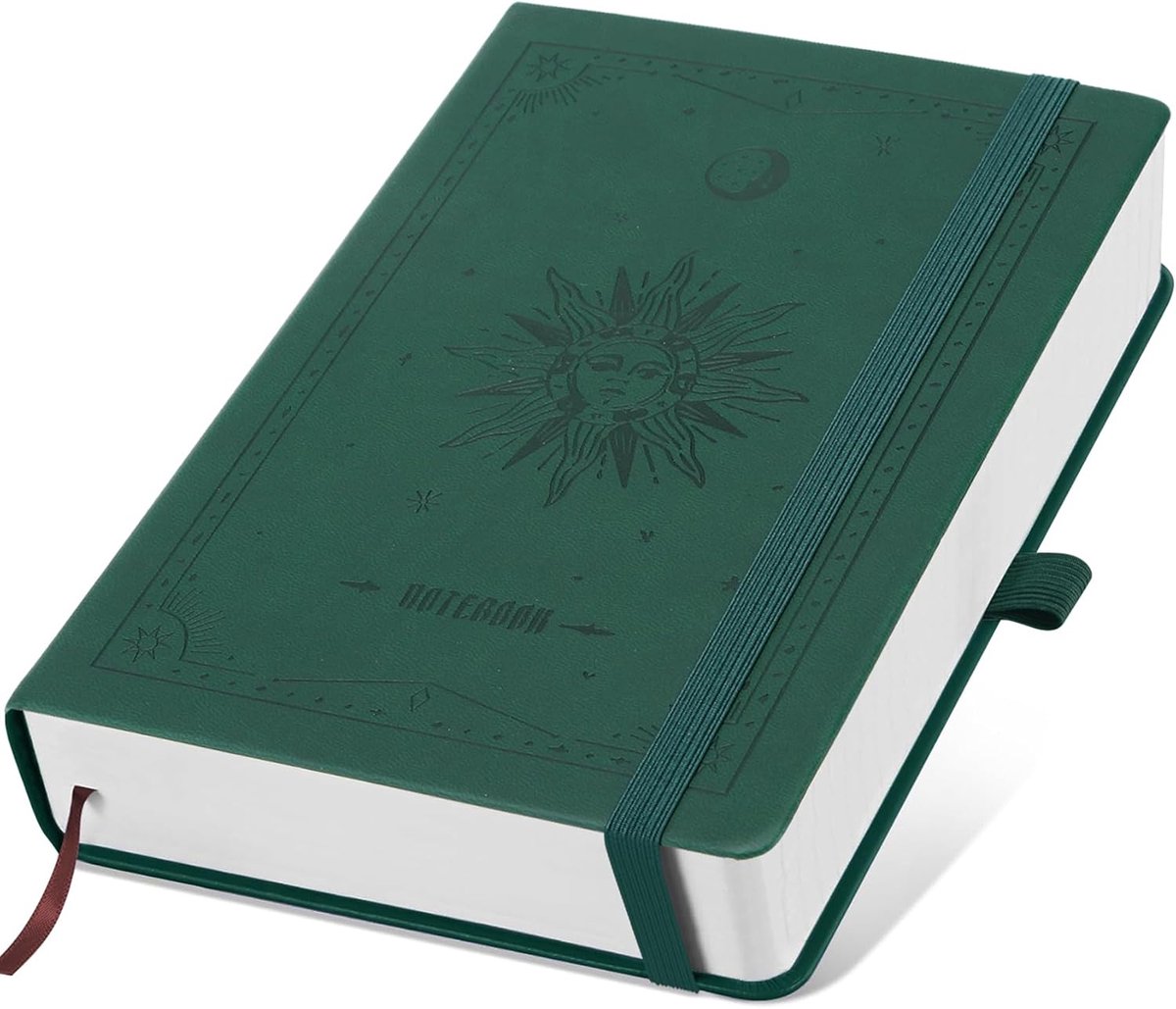 SnelShoppen - A5 Notitieboek met 300 pagina's, 100g/m² papier, Vintage ontwerp met zachte leren kaft, ideaal voor Bullet Journal en studie, Groene kle