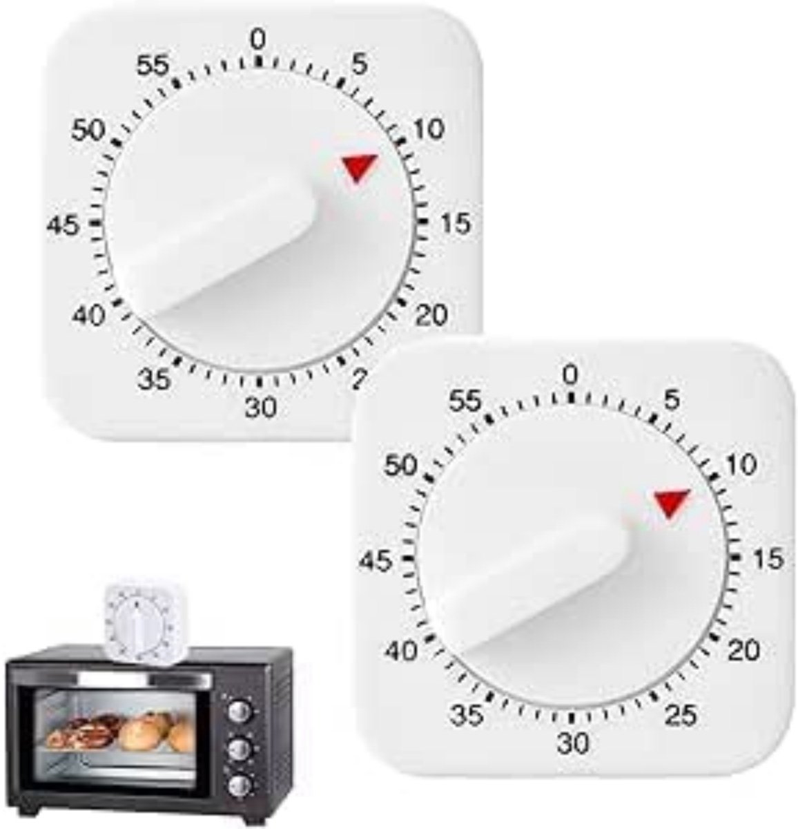 SSTRWGOOD 2 Stuks Eierklokken - Mechanische Keukentimer - 60-Minuten Kurzzeitwecker met Luid Alarm - Duidelijke Schaalverdeling en Precieze Timing - Geschikt voor Koken, Bakken en Eieren Koken - Kunststof - 6x6x3,5 cm - Geen Batterijen Nodig