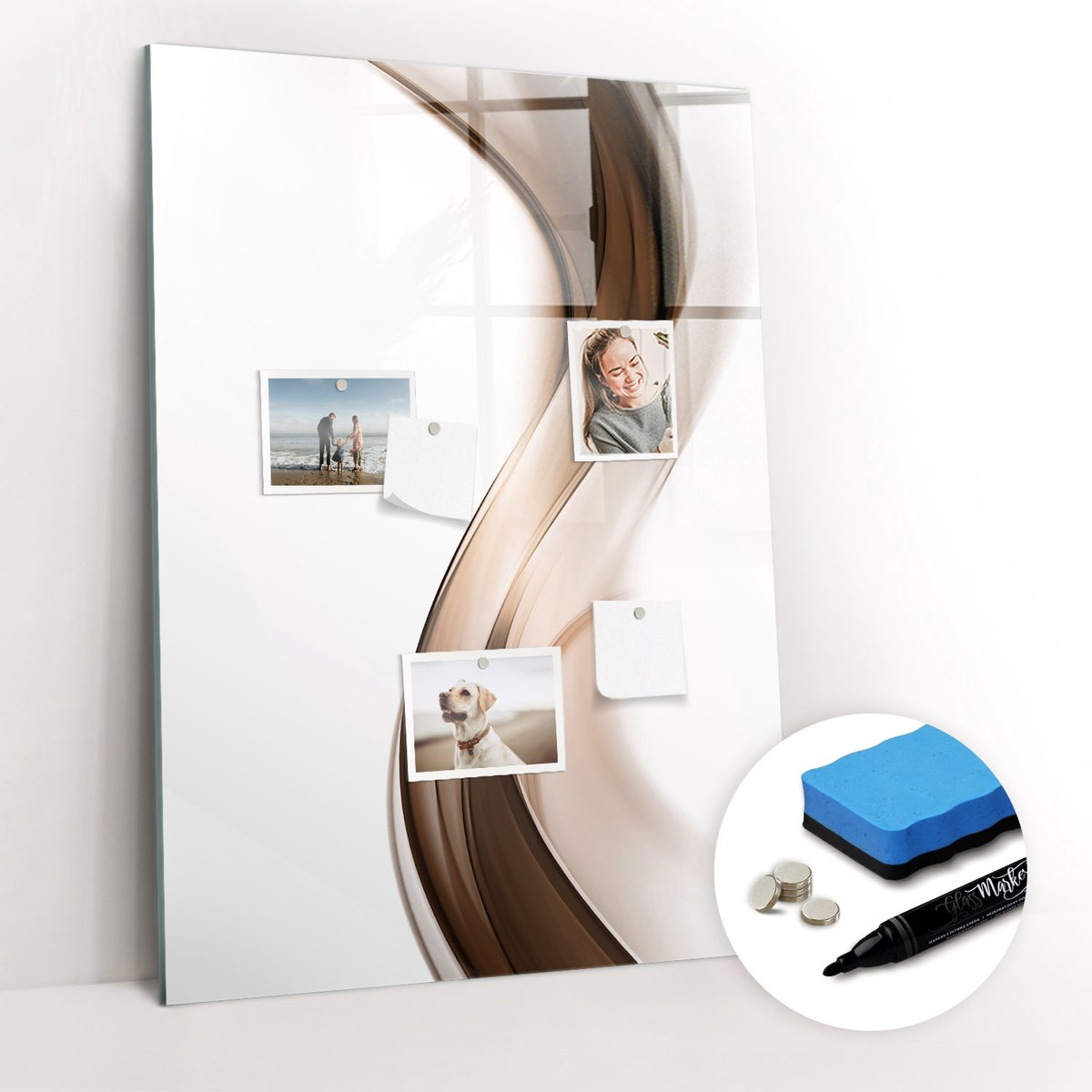 Tulup Whitebord - Abstractiegolf - 70 x 100 cm - Bruin Magneetbord Keuken - Gratis 5 Sterke Magneten + Whiteboard Marker & Wisser - Wanddecoratie Kantoor - Magnetisch Bord Kind - Productiviteit Tools