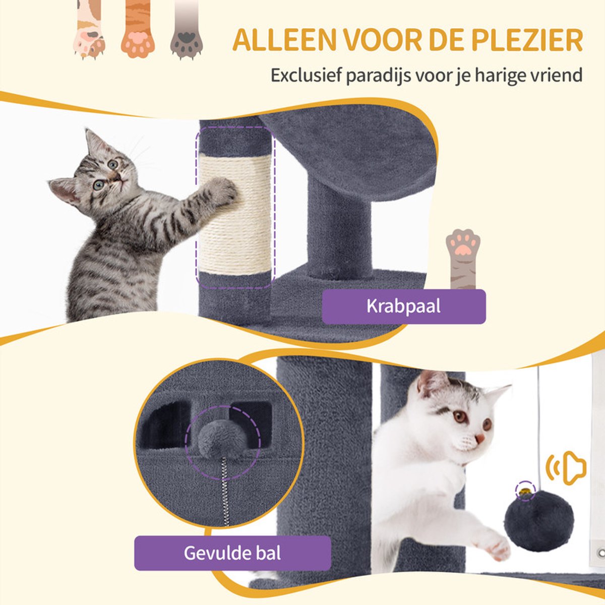 Hzuaneri Krabpaal groot, 170 cm, kattentoren voor Maine-kat, grote kat, meerlaagse krabpaal met grote zitstang, wasbare mat, kattenhuismeubel met 2 holletjes, 8 krabbomen, Donkergrijs thumbnail 2