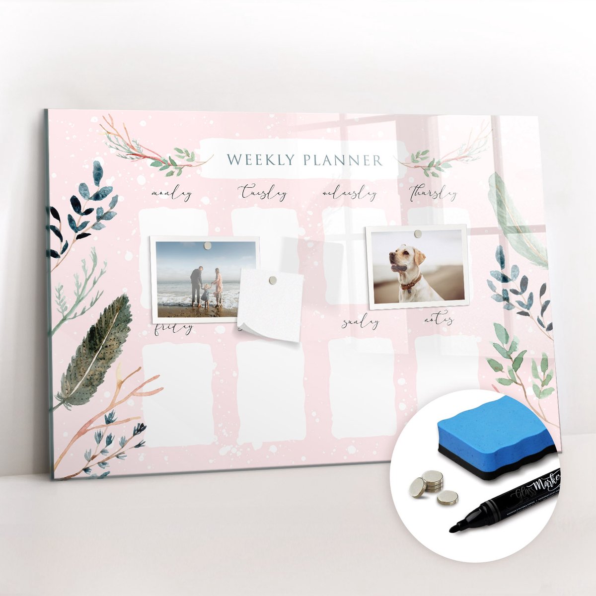 Tulup Whitebord - Een fijne weekplanner - 60 x 40 cm - Roze Metalen magneetborden met lijst - Gratis 5 Sterke Magneten + Whiteboard Marker & Wisser - Interieur Accessoires Kantoor - Magnetisch Bord Kind - Inspiratiebord Kantoor
