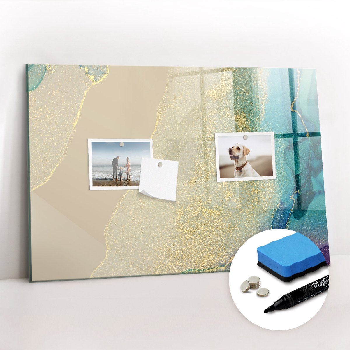 Tulup Whitebord - Kleurrijk marmer - 60 x 40 cm - Veelkleurig Memo Bord - Gratis 5 Sterke Magneten + Whiteboard Marker & Wisser - Industrieel Wandbord - Magneetbord Muur - Inspiratiebord Kantoor