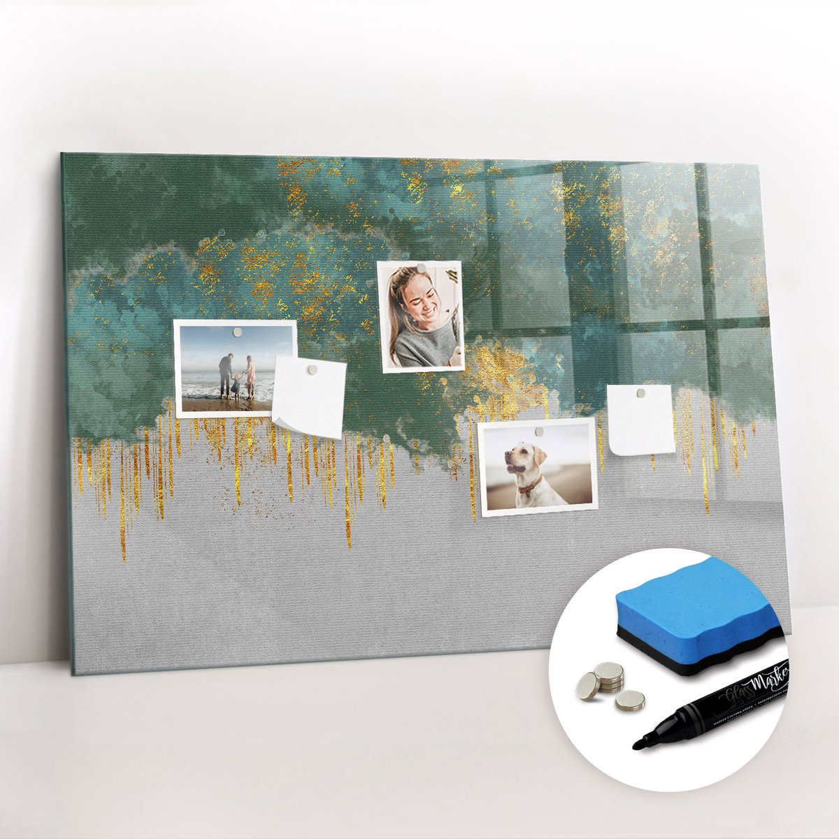 Tulup Whitebord - Sierlijk decoratief patroon - 90 x 60 cm - Veelkleurig Magnetic Board - Gratis 5 Sterke Magneten + Whiteboard Marker & Wisser - Organizer Muur - Memo Bord - Notitiebord Werkplek
