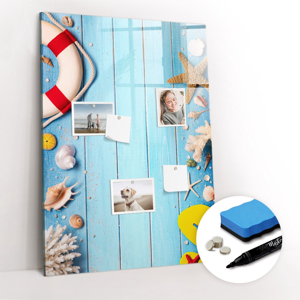 Tulup Whitebord - Strandgangersset - 70 x 100 cm - Blauw Magneetbord Design - Gratis 5 Sterke Magneten + Whiteboard Marker & Wisser - Organizer Muur - Magnetisch Wandbord - Planning Muur