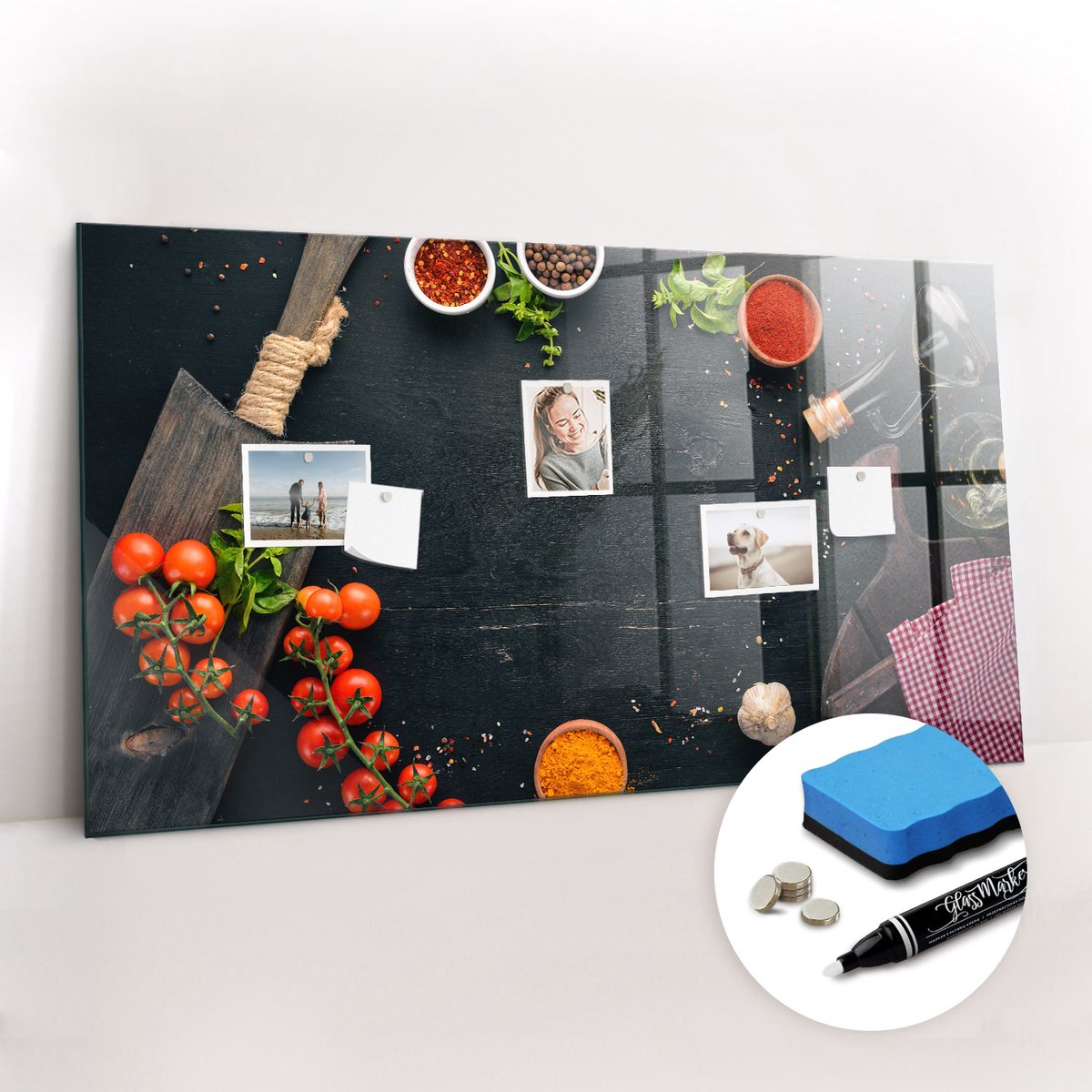Tulup Whitebord - Keukenaccessoires - 120 x 60 cm - Veelkleurig Magneetbord Rechthoekig - Gratis 5 Sterke Magneten + Whiteboard Marker & Wisser - Design Memobord - Memobord Magnetisch - Productiviteit Tools