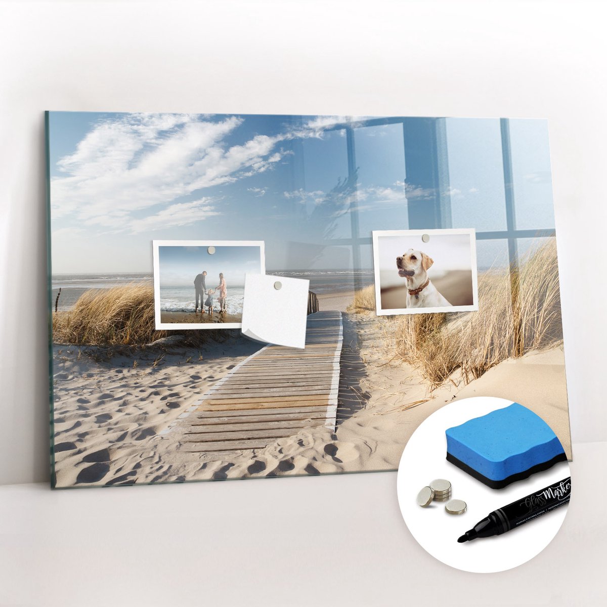 Tulup Whitebord - Uitzicht op het strand - 60 x 40 cm - Veelkleurig Magneetbord Design - Gratis 5 Sterke Magneten + Whiteboard Marker & Wisser - Minimalistisch Prikbord - Magnetisch Memobord - Organiseer Je Bureau