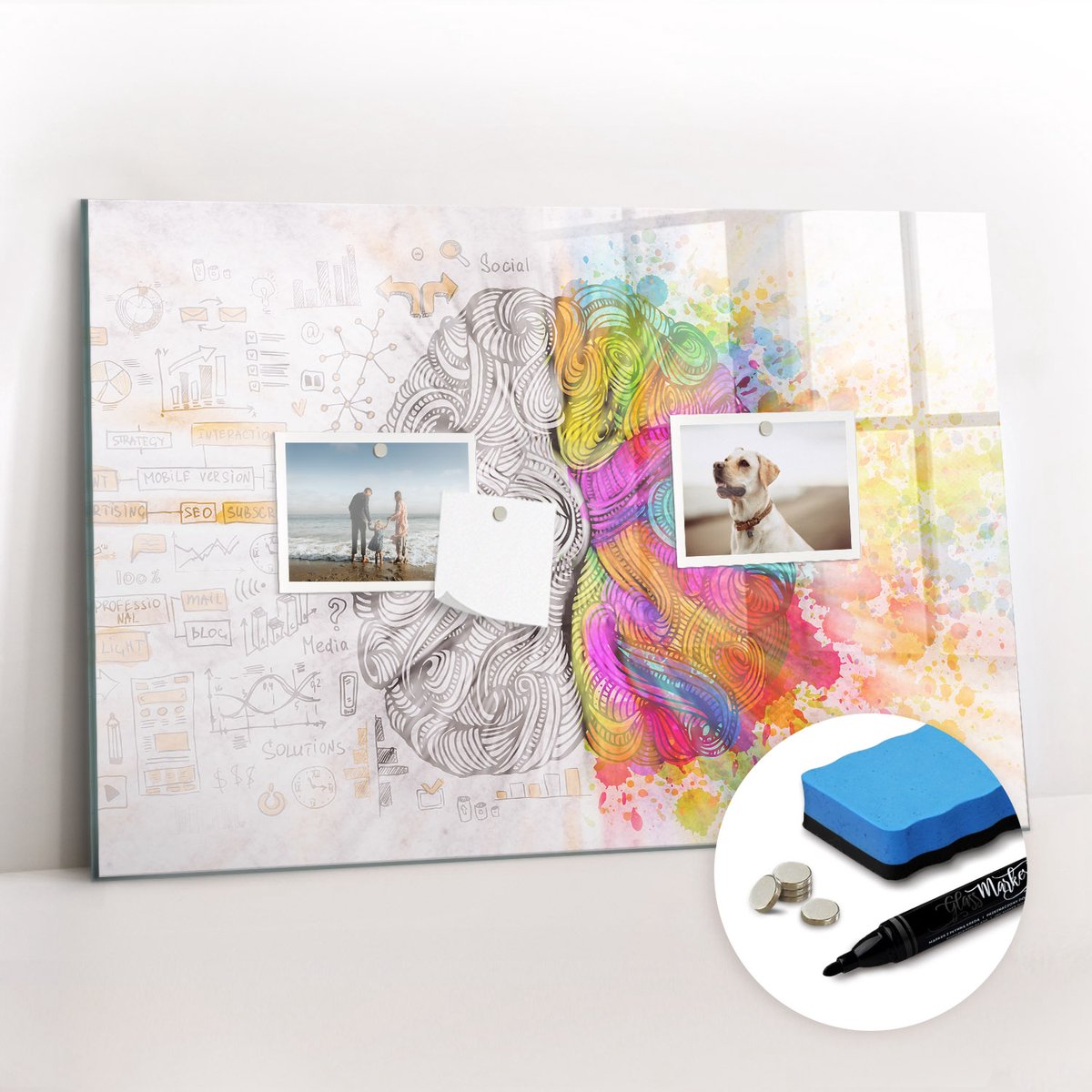 Tulup Whitebord - Abstracte hersenlijnen - 60 x 40 cm - Veelkleurig Magneetbord Foto - Gratis 5 Sterke Magneten + Whiteboard Marker & Wisser - Organizer Muur - Magneetbord Design - Planning Muur