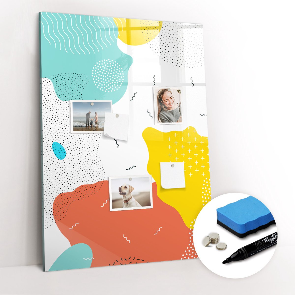 Tulup Whitebord - Abstracte krabbels - 70 x 100 cm - Veelkleurig Magneetbord Rechthoekig - Gratis 5 Sterke Magneten + Whiteboard Marker & Wisser - Minimalistisch Prikbord - Foto Magneetbord - Organiseer Je Bureau