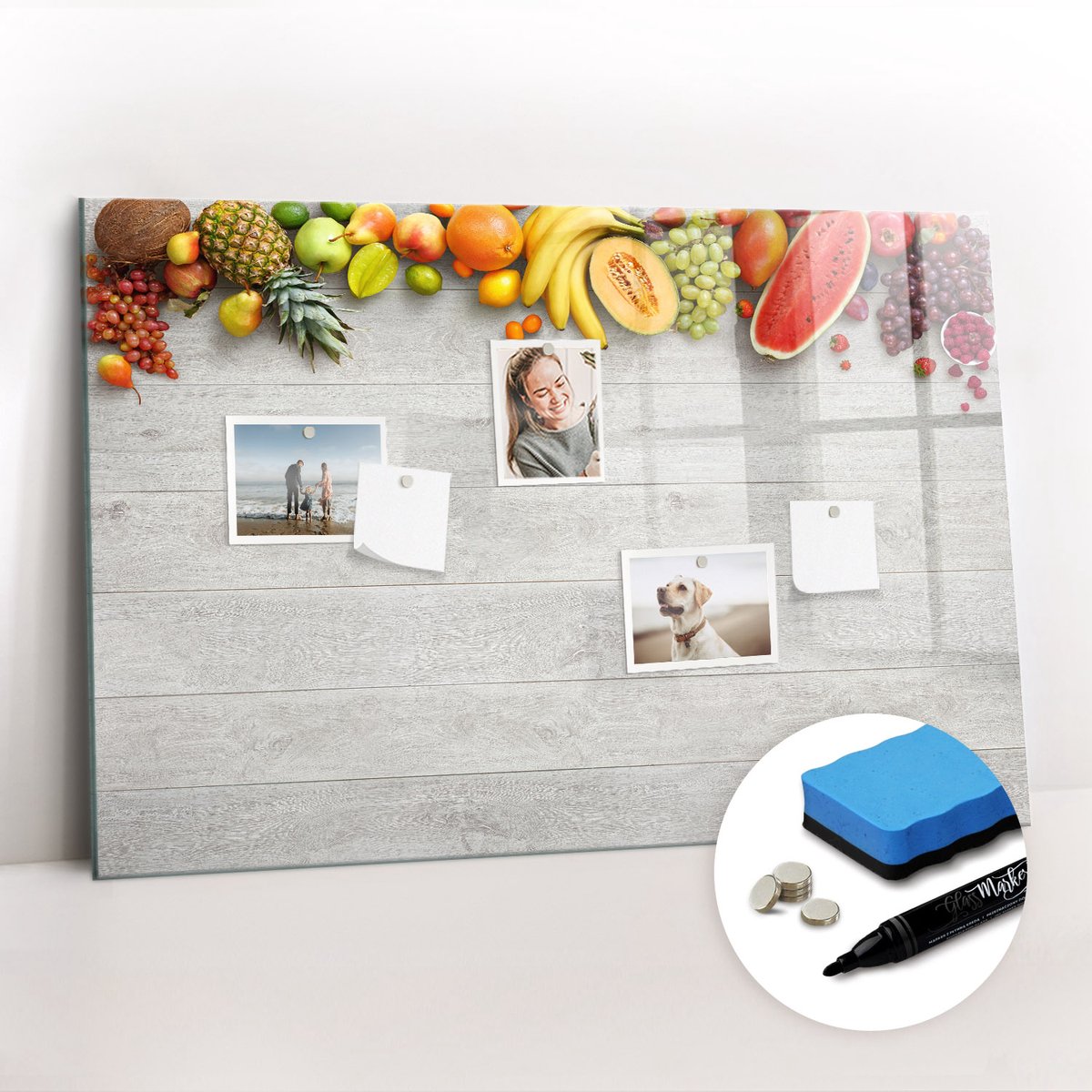 Tulup Whitebord - Fruit op tafel - 90 x 60 cm - Veelkleurig Magneetborden voor vakantiemagneten - Gratis 5 Sterke Magneten + Whiteboard Marker & Wisser - Scandinavisch Design Bord - Magneetbord Keuken - Planning Muur