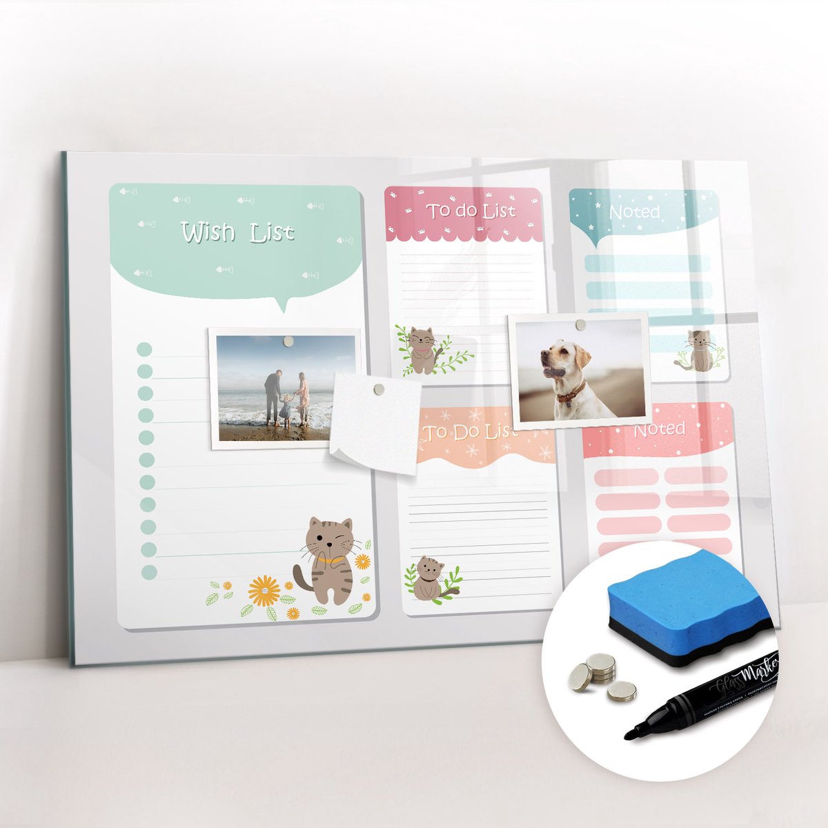 Tulup Whitebord - Wensenlijst - 60 x 40 cm - Veelkleurig Magnetisch Bord Kind - Gratis 5 Sterke Magneten + Whiteboard Marker & Wisser - Decoratief Magnetisch Bord - Magneetbord Keuken - Ideeënbord Thuiswerkplek