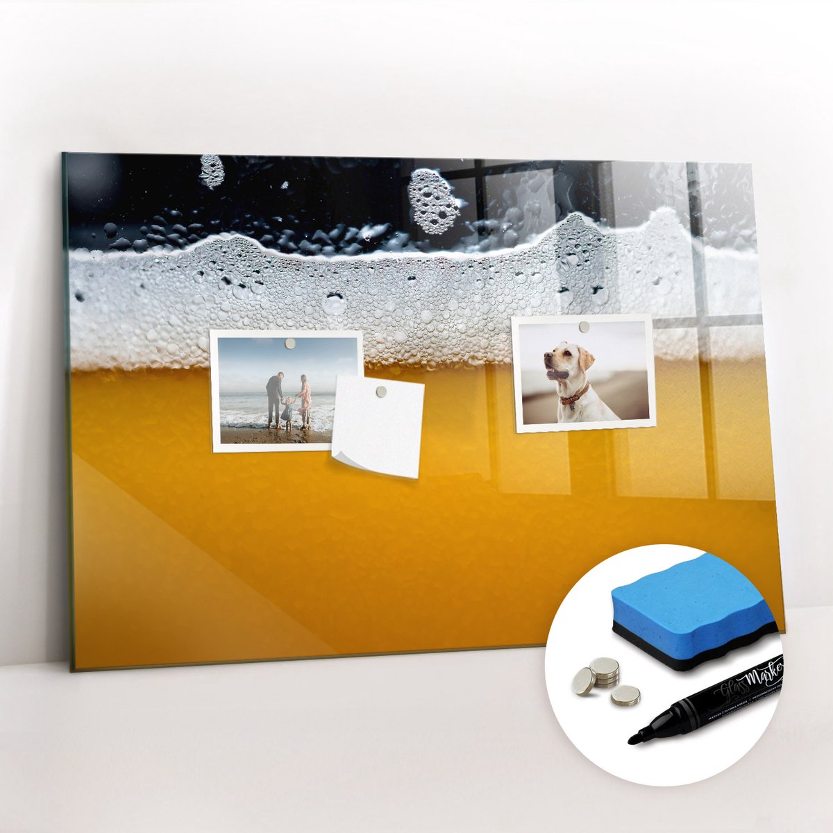 Tulup Whitebord - Close-up van bier - 60 x 40 cm - Geel Magnetisch Bord Kind - Gratis 5 Sterke Magneten + Whiteboard Marker & Wisser - Decoratief Magnetisch Bord - Memo Magneetbord - Ideeënbord Thuiswerkplek
