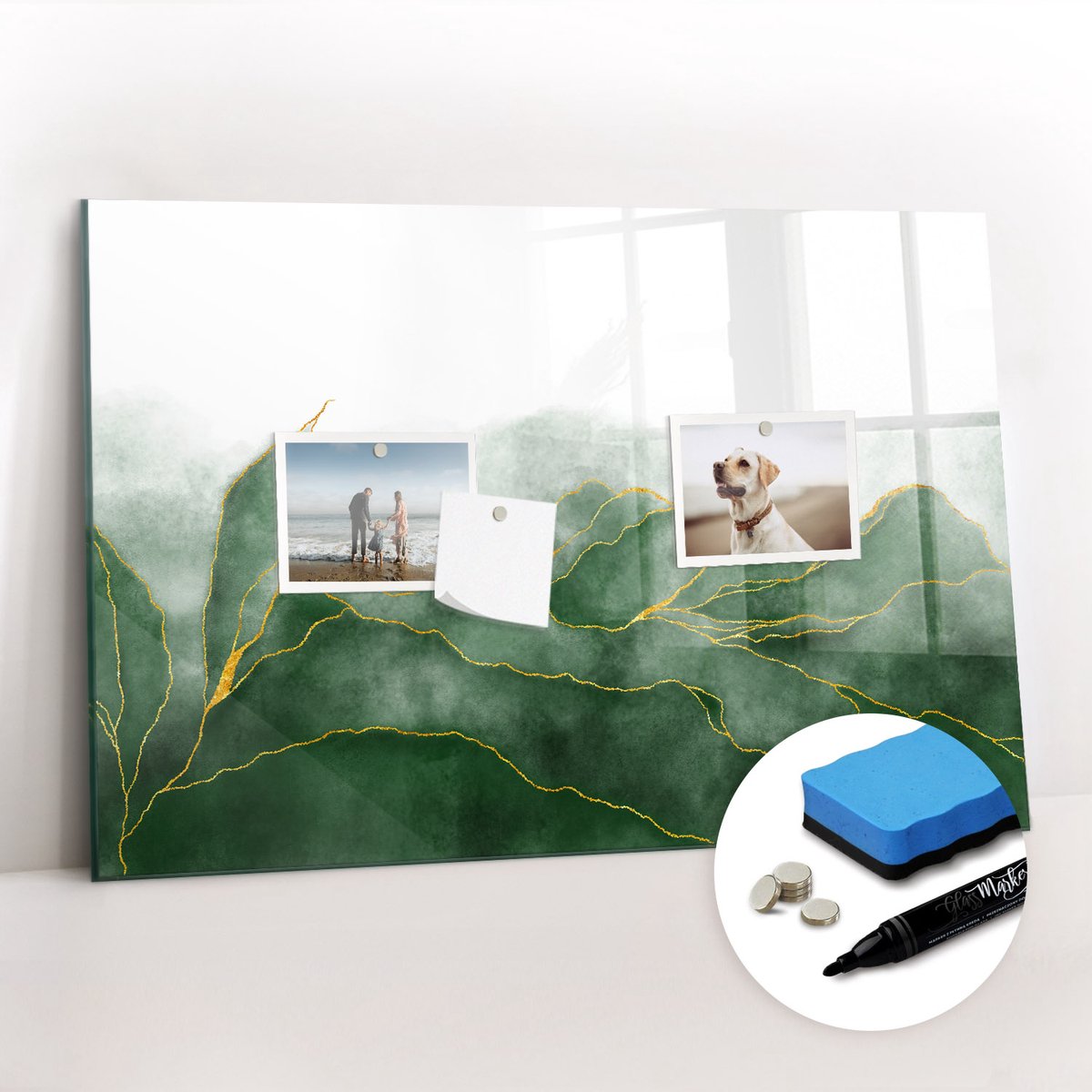 Tulup Whitebord - Botanische abstracte bladeren - 60 x 40 cm - Groente Magnetisch Memobord - Gratis 5 Sterke Magneten + Whiteboard Marker & Wisser - Decoratief Magnetisch Bord - Memobord Keuken - Inspiratiebord Kantoor
