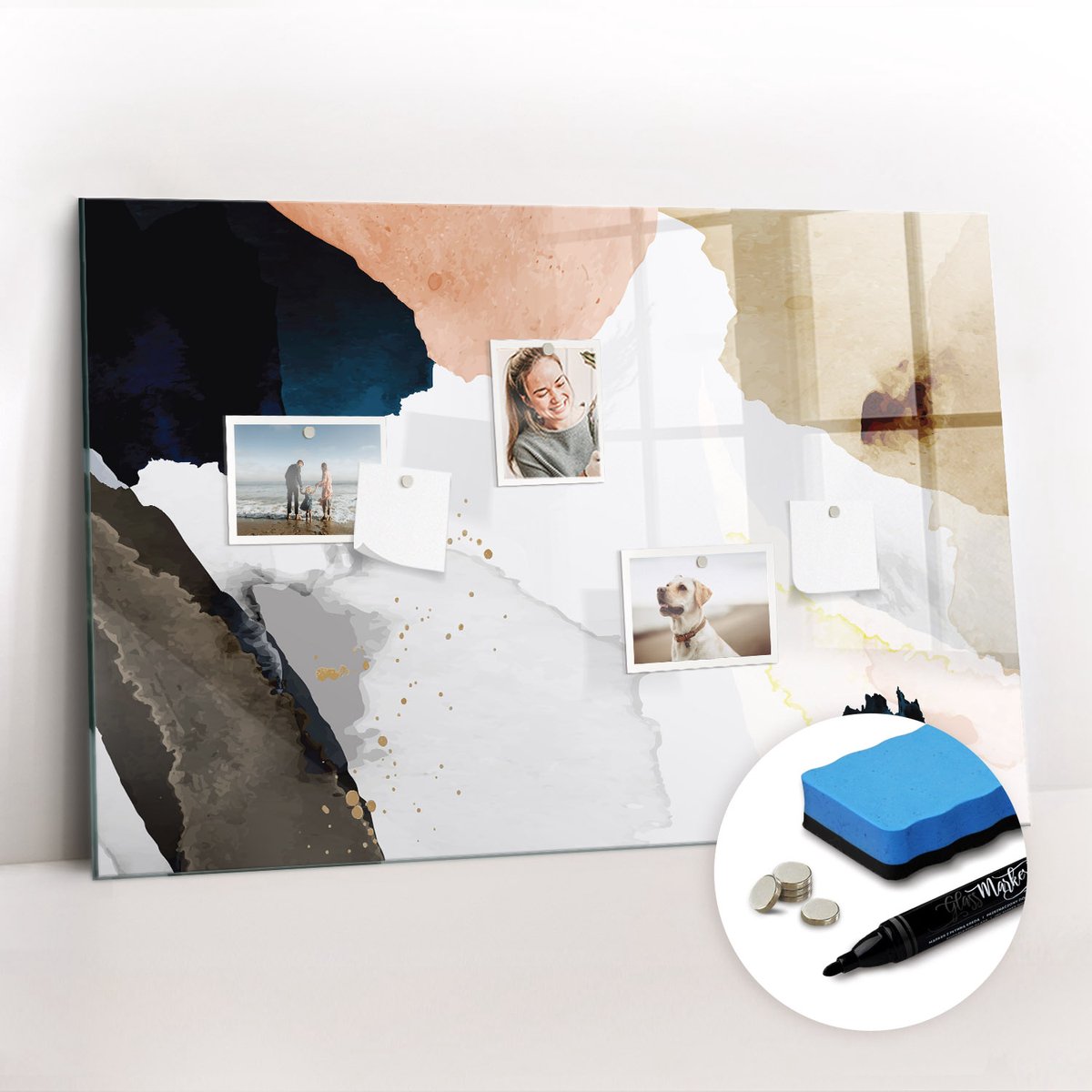 Tulup Whitebord - Abstractiepunten - 90 x 60 cm - Veelkleurig Magnetisch Bord - Gratis 5 Sterke Magneten + Whiteboard Marker & Wisser - Wanddecoratie Kantoor - Magneetbord Rechthoekig - Inspiratiebord Kantoor