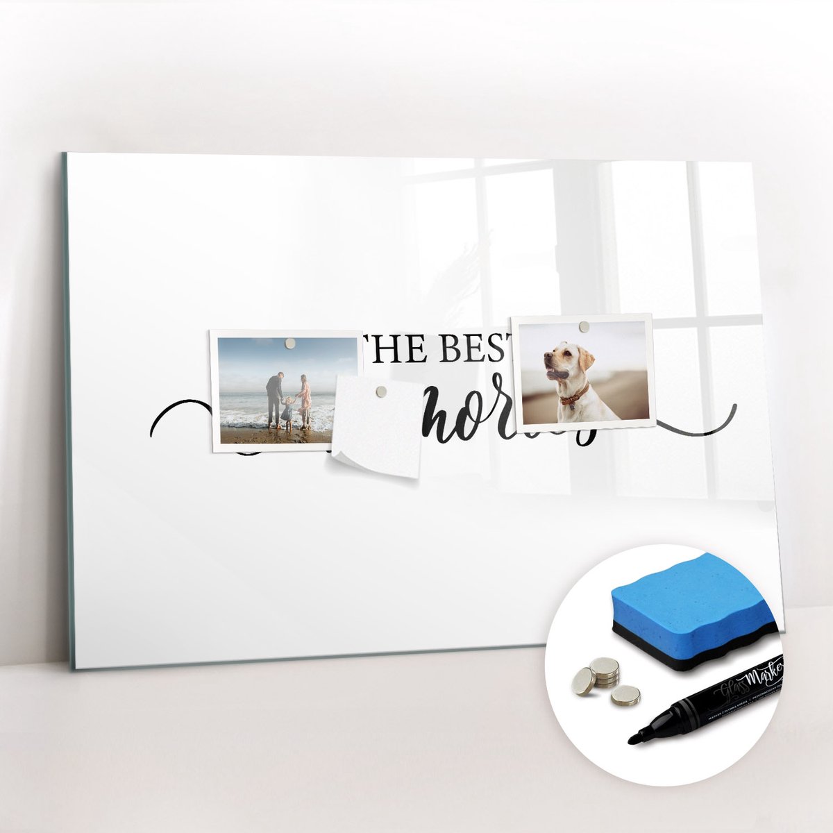 Tulup Whitebord - Inscriptie van herinneringen - 60 x 40 cm - Zwart-wit Memo Magneetbord - Gratis 5 Sterke Magneten + Whiteboard Marker & Wisser - Moderne Wanddecoratie - Memo Magneetbord - Notitiebord Werkplek