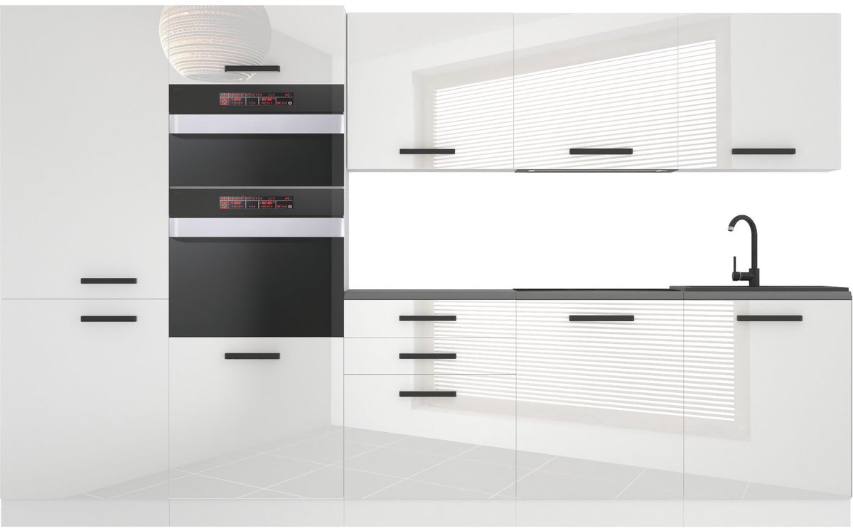 BELINI Keukenblok GRACE - Keukenmeubel Set 300 cm Wit Hoogglans zonder Werkbladen - Boven- en Onderkasten