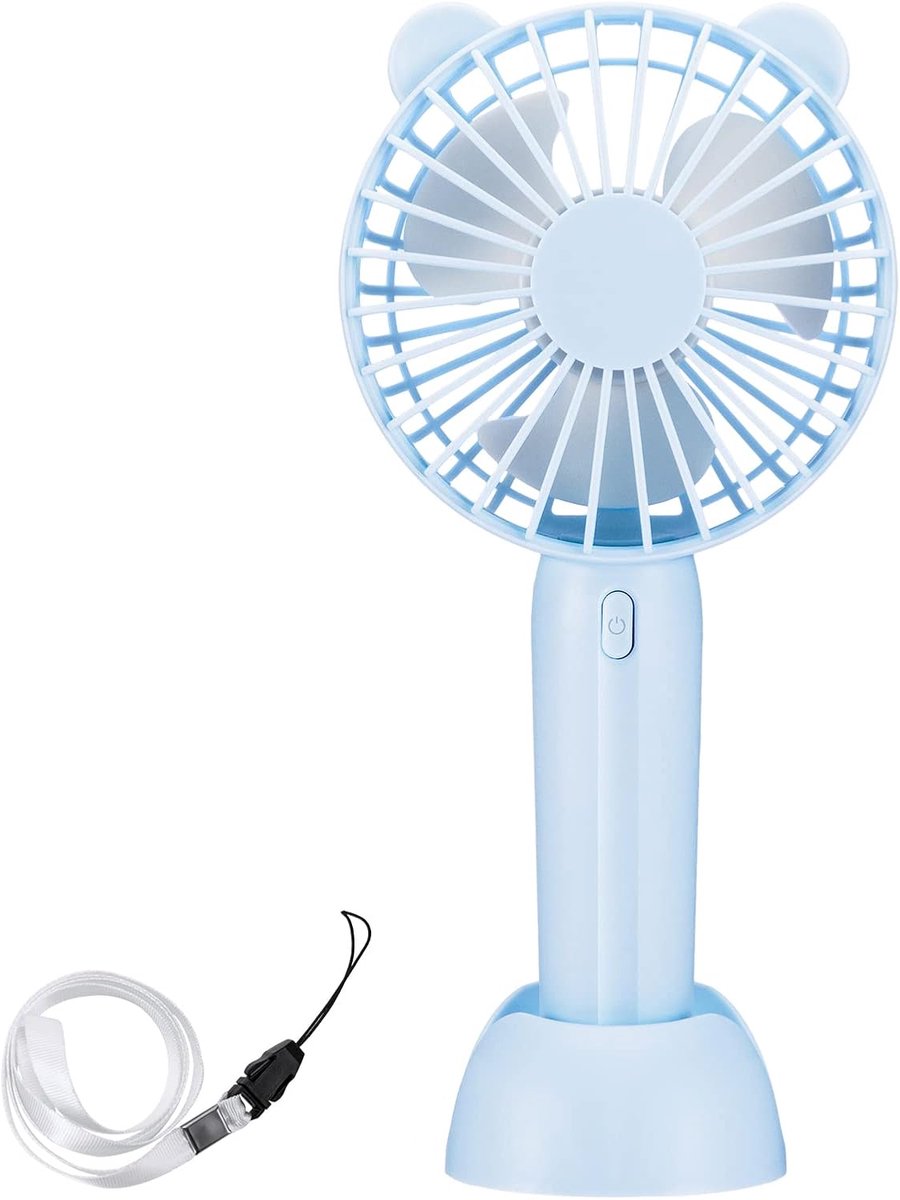Draagbare miniventilator – Kunststof, 3 snelheden, 1500 mAh (blauw)