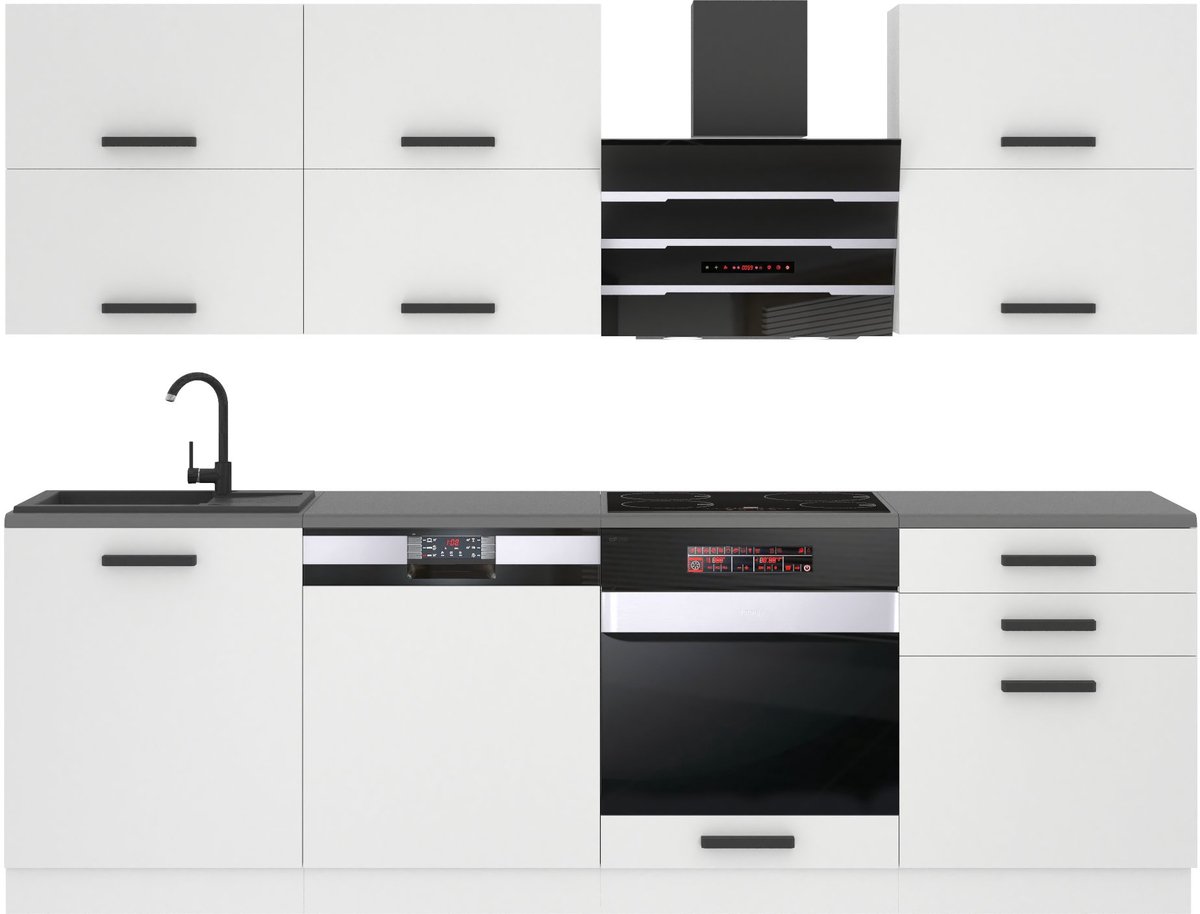 BELINI Keukenblok MADISON - Keukenmeubel Set 240 cm Wit Mat zonder Werkbladen - Boven- en Onderkasten