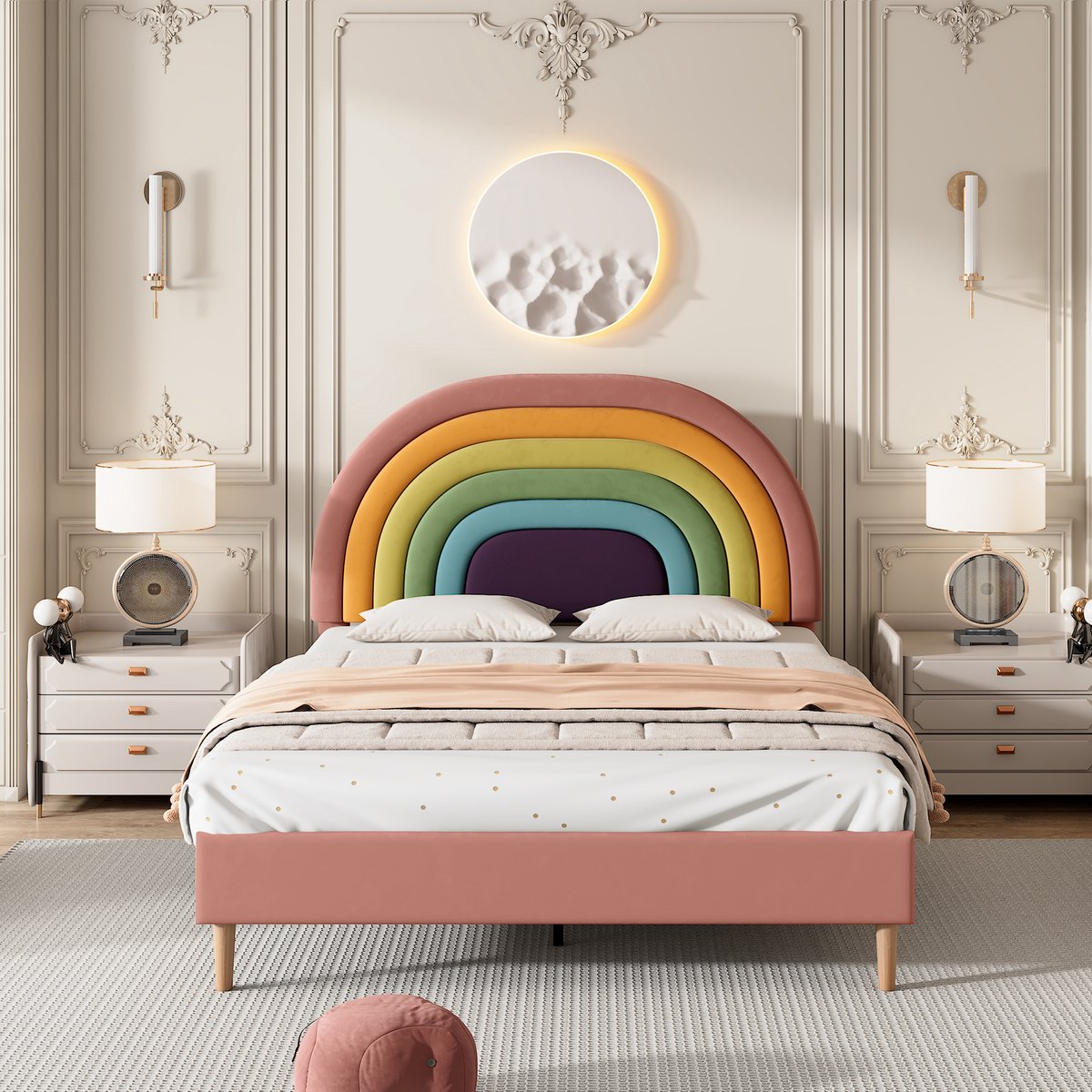 Gestoffeerd Bed 140x200 cm - Velvet Tweepersoonsbed Met Verstelbaar Hoofdbord, Lattenbodem, Zacht Hoofdbord, Modern Bedframe Voor Volwassenen En Tieners, Roze