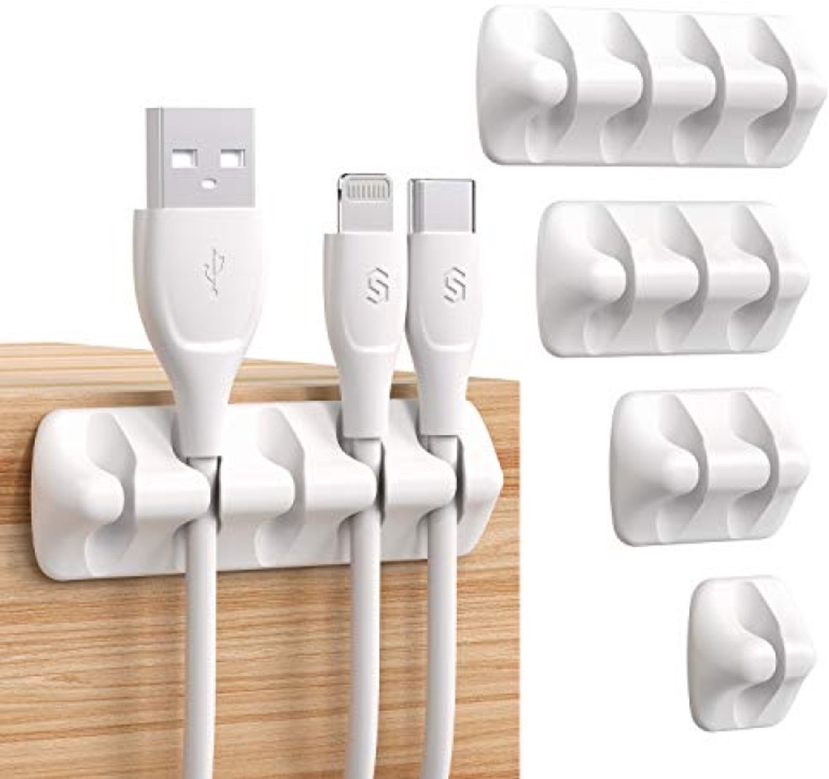 Huis Geluk Kabelclips voor Snoerbeheer - Zelfklevend USB-Kabelhoudersysteem - 5 Stuks (Wit)