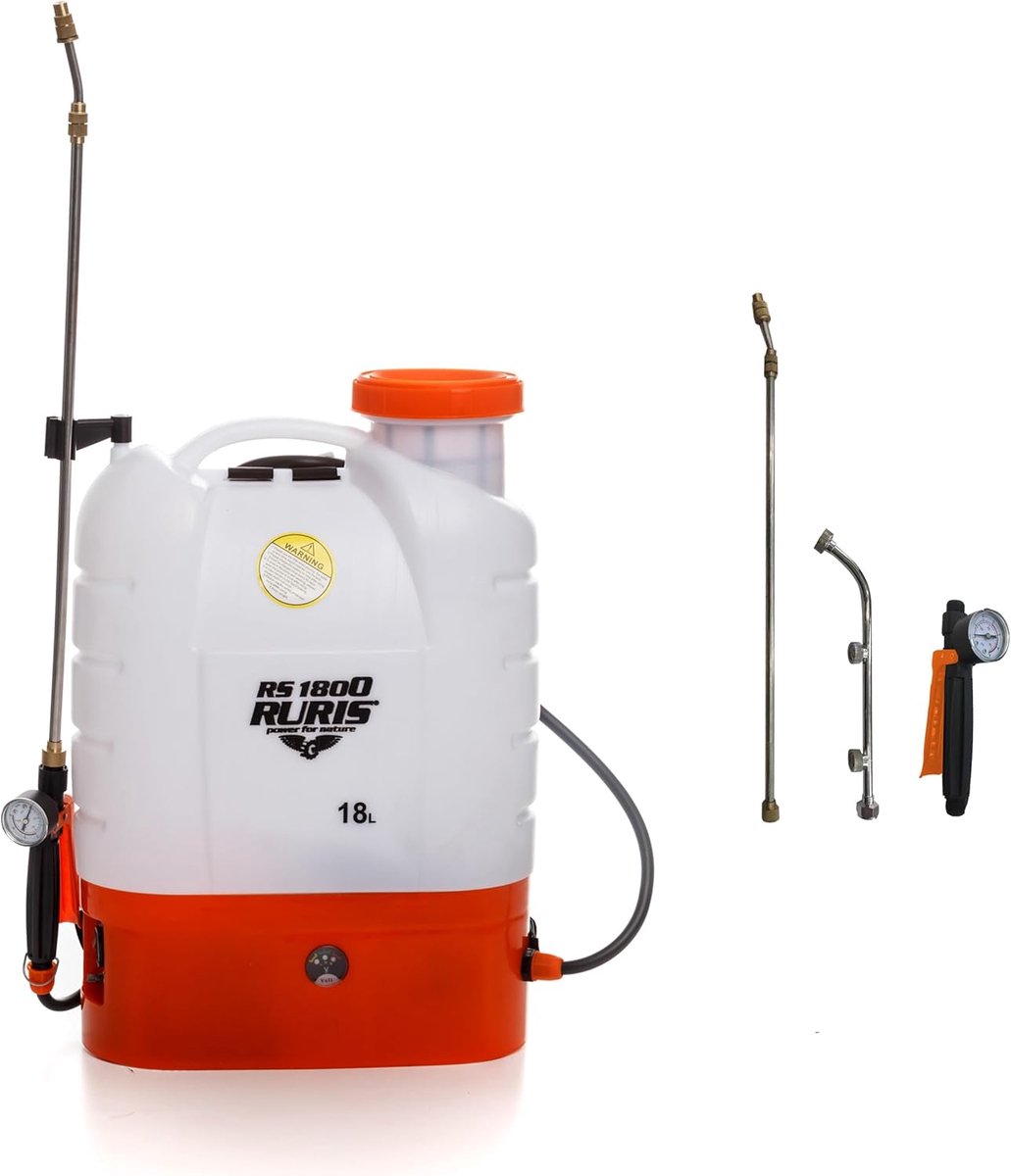 SnelShoppen - Elektrische sproeier RS 1800 met 18 liter tank, 12 V 8 Ah accu, telescopische metalen lans, 4 uur looptijd, 0,2-0,4 MPa druk, ergonomisc