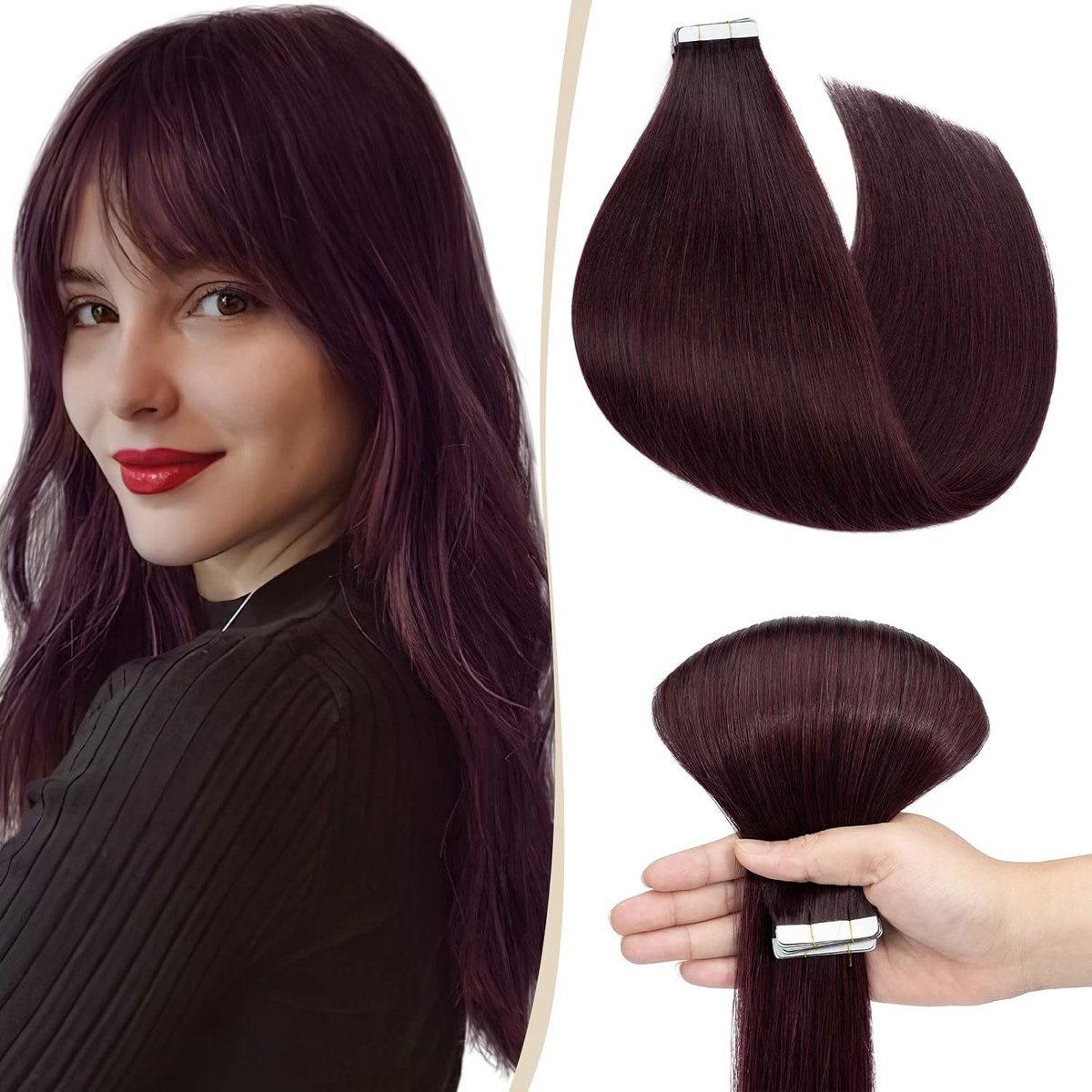 Tape In Haarextensions van 12 Inch, 10 Stuks, Remy Haar in Kleur #99J Wijnrood, Naadloze en Onzichtbare Skin Weft voor een Natuurlijke Look (20g)