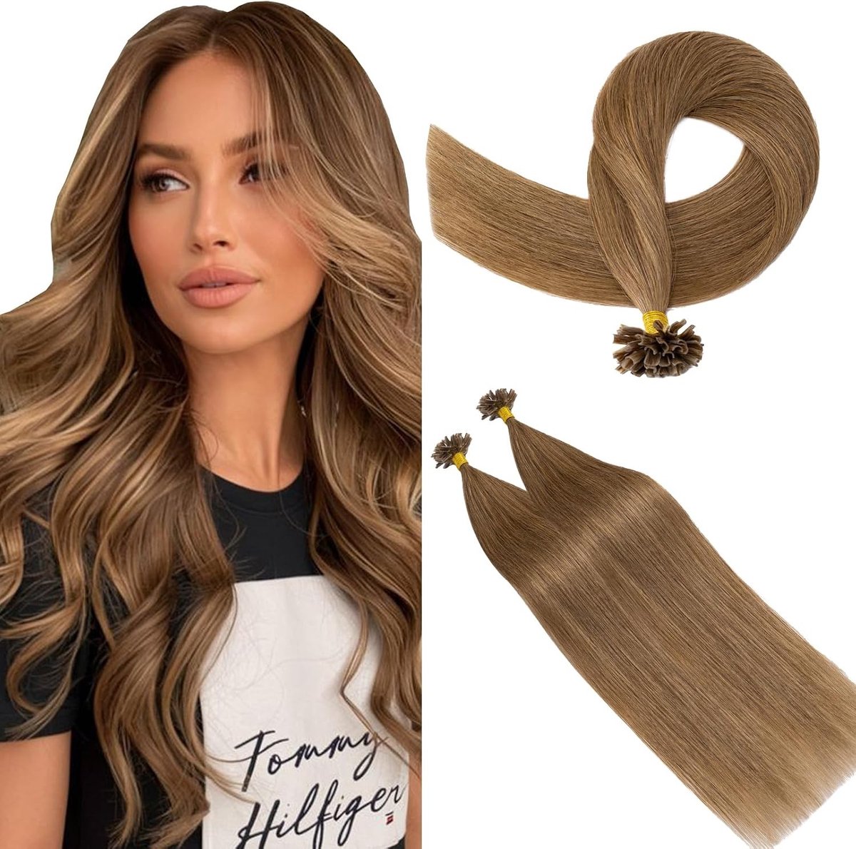 Natuurlijke Keratine Haarextensions, U-tip Bondings van Echte Menselijke Haar, 55CM Lichtbruin #6R, 25g/Pack voor Volumineus en Lang Haar