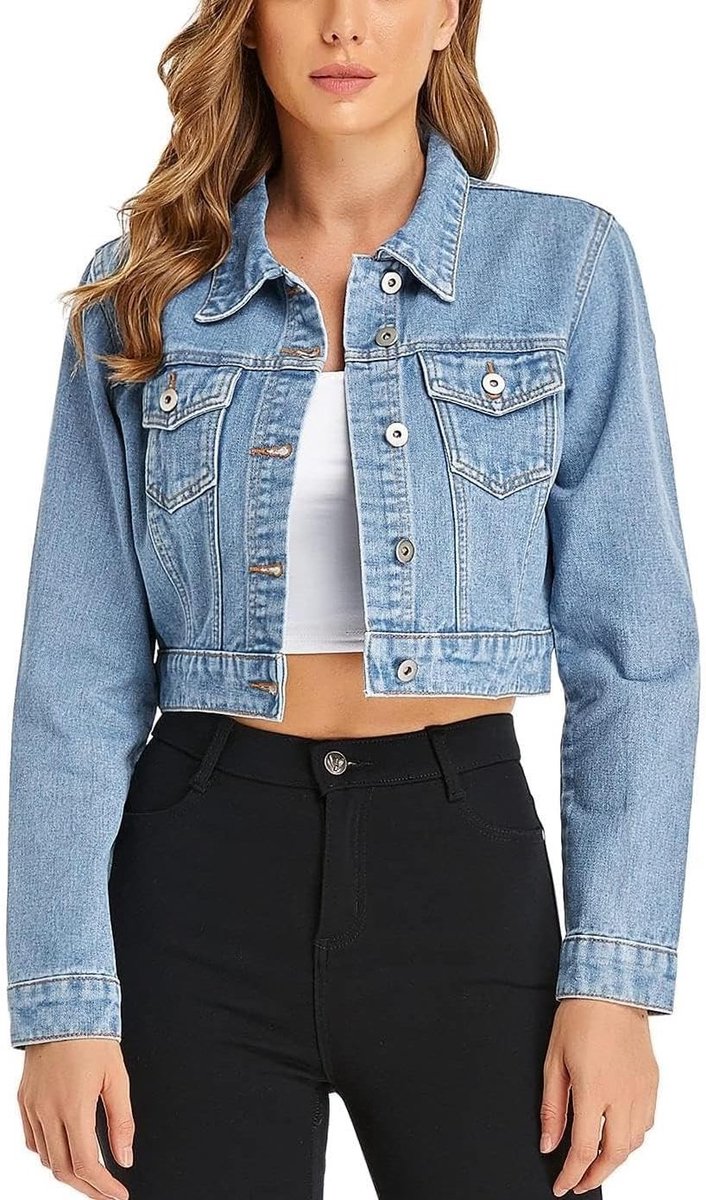 Dames Spijkerjack, Korte Overgangsjas van Lichtblauwe Denim, Casual Mode voor Lente en Zomer, Maat 40