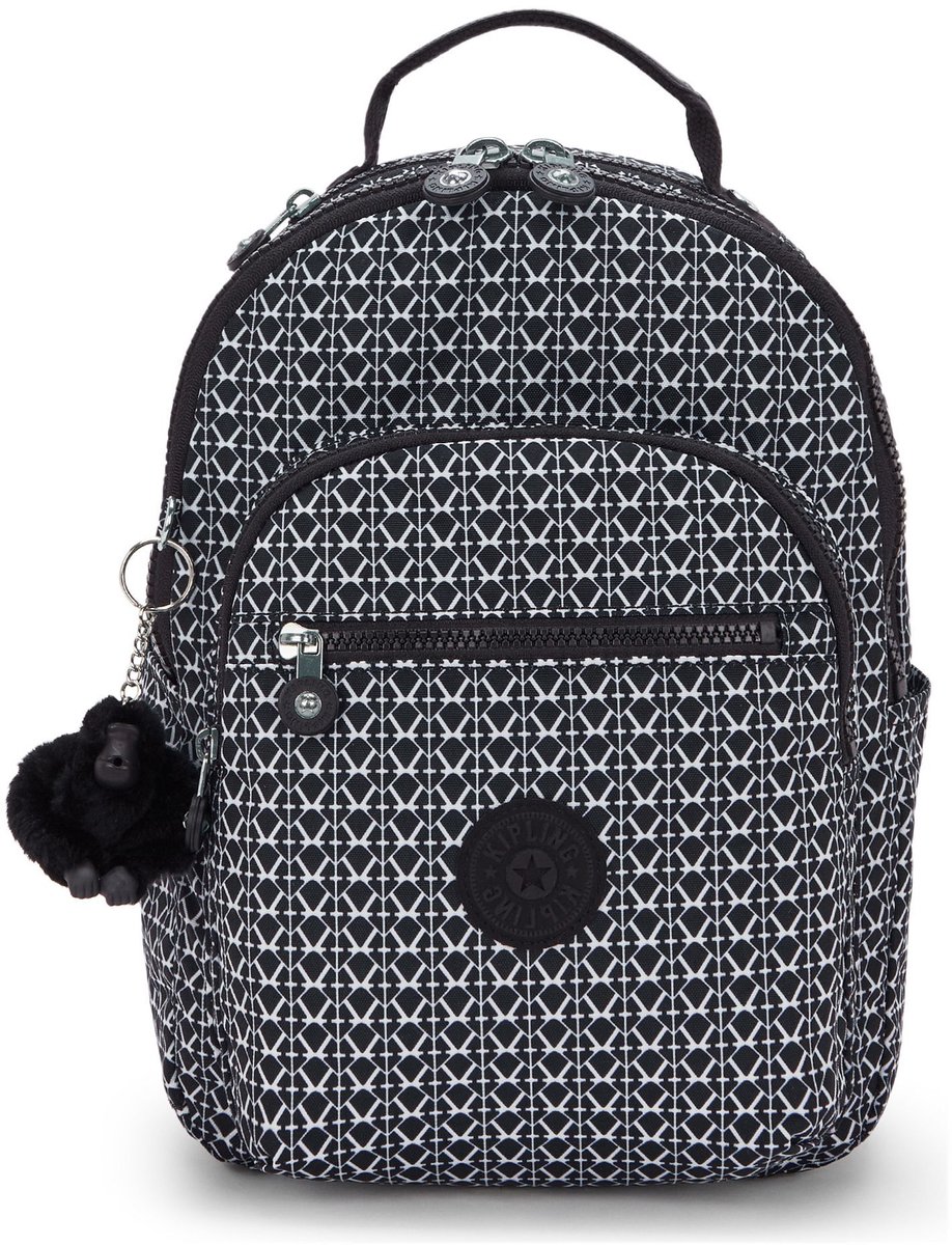 kipling vrijetijdsrugzak rugzak Basic Print Seoul Backpack Signature Print zwart