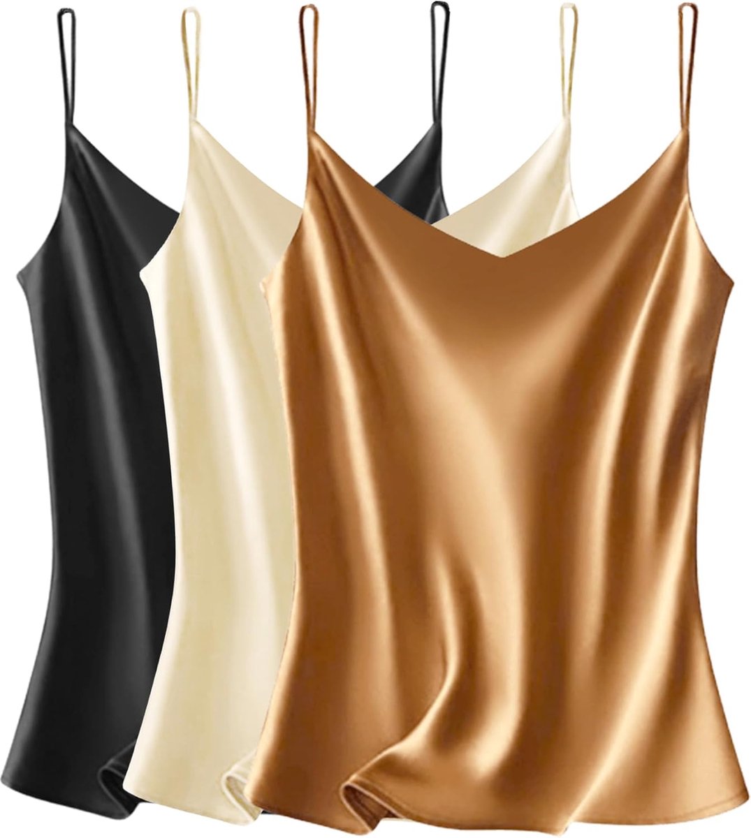 Sexy Tanktops Dames Satijnen Cami Top Pack V-hals Hemdje Spaghetti Strap Tank Losse Mouwloze Blouses