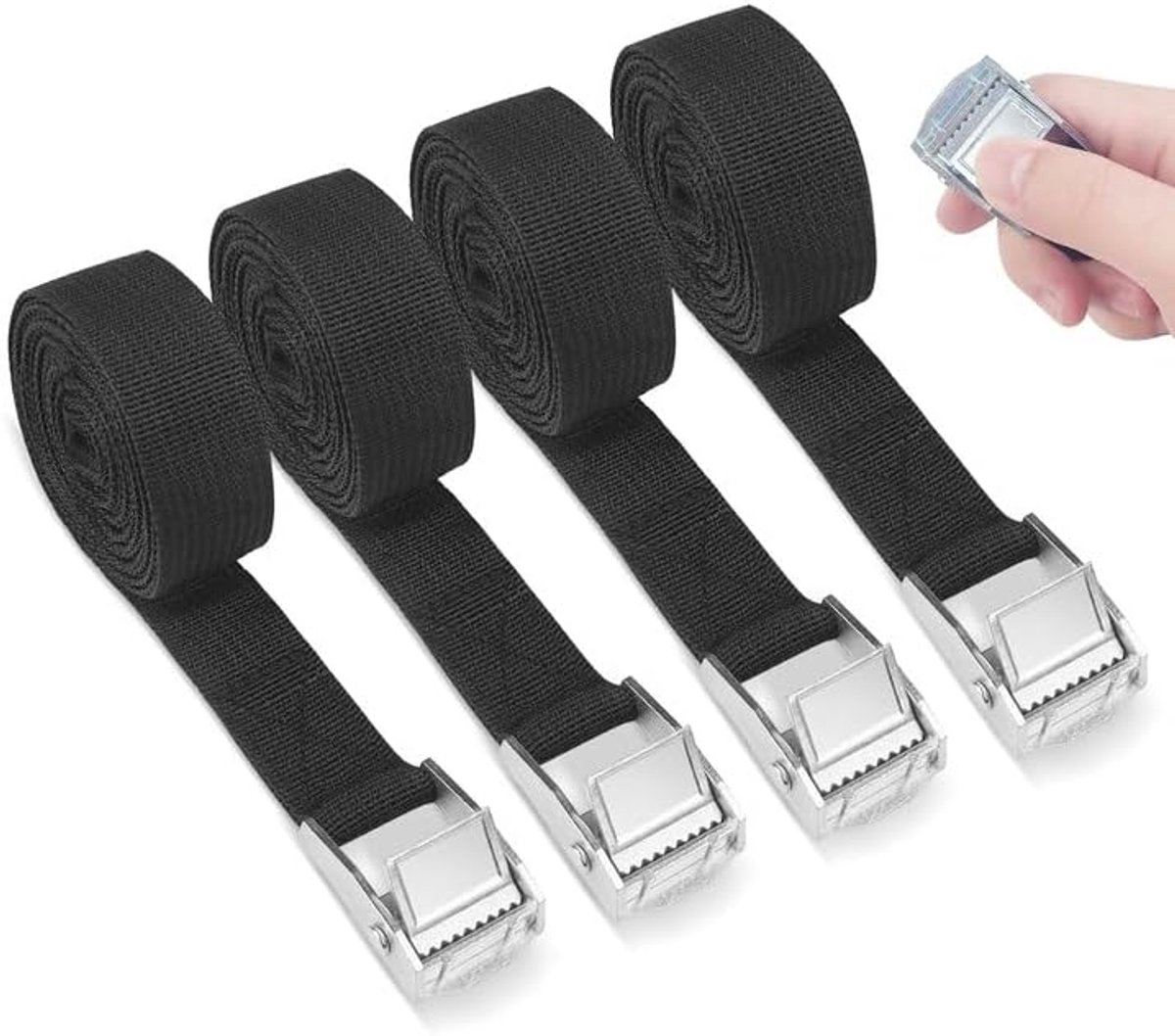 Spanbanden, spanbanden met ratel, verstelbare sjorband met klemsluiting, robuuste ratelriem, stationaire goederen, riem voor bagagepakketten, transport, vracht, camping (zwart)