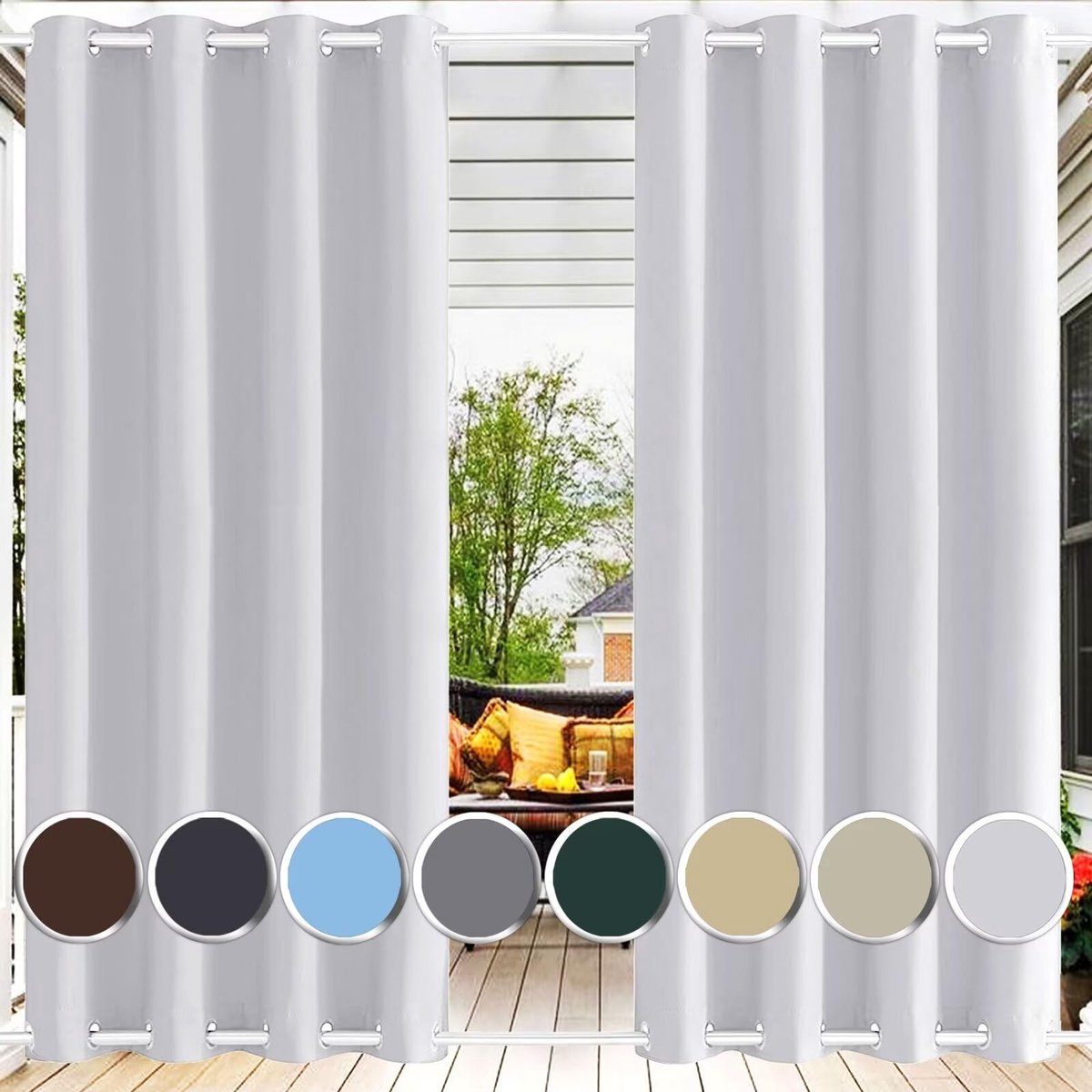 SnelShoppen - Ufamiluk outdoor gordijnen 200x200 cm wit met ringen, weerbestendig, waterdicht windscherm voor terras, balkon, strandhuis, prieel, tuin