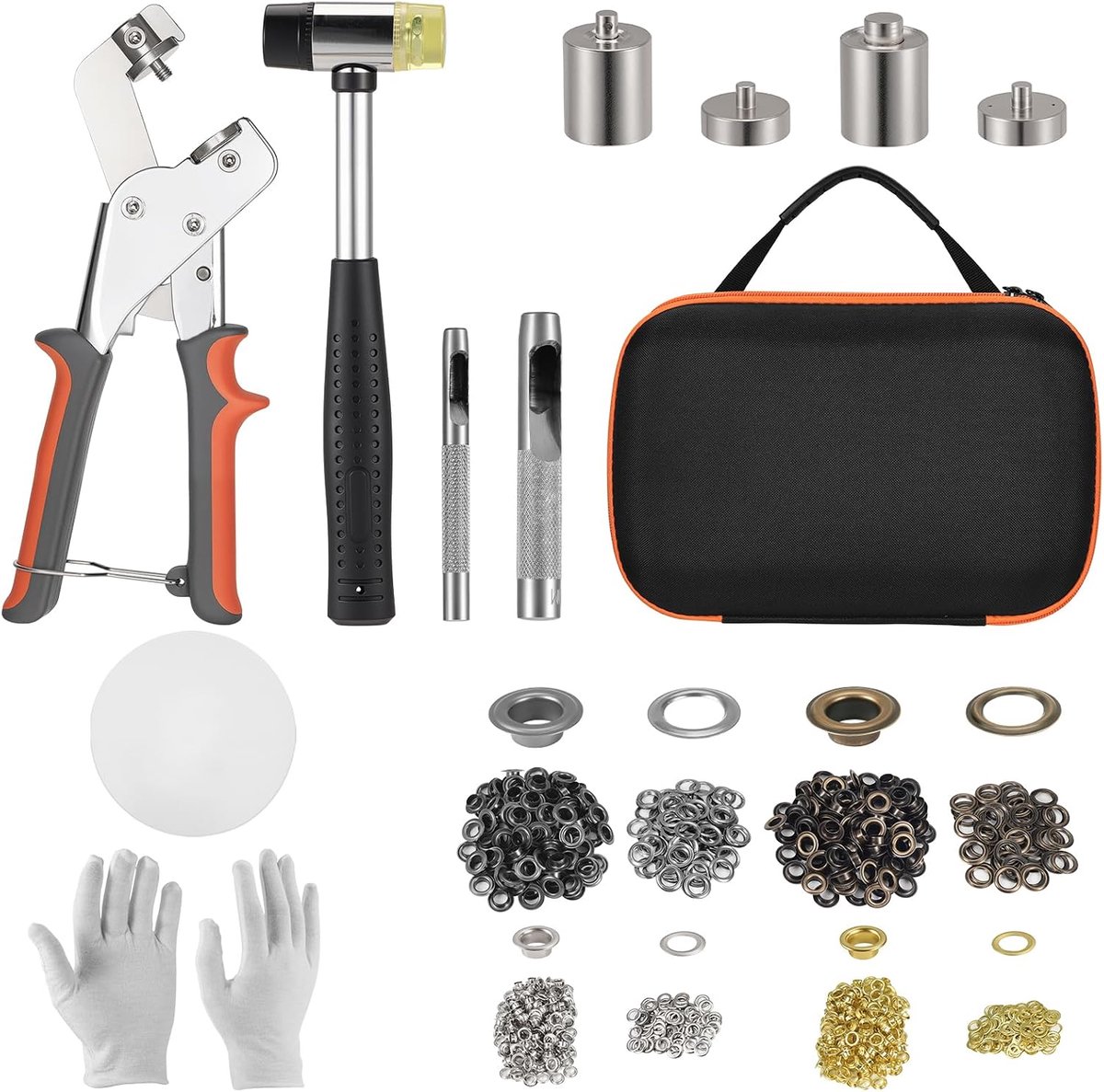 Oogtangset met 500 stuks ogen (Ø 6 mm 10 mm), oogpons, gattang met ogen, oogpers, gereedschapskit, oogtang voor dekzeilen, stoffen, leer, riem, doe-het-zelf