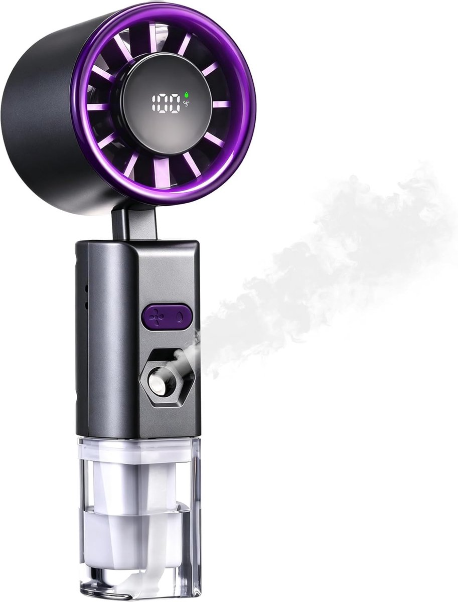 elektrische handventilator met waternevelspray, mini-USB-handventilator, oplaadbaar met 4 snelheden, batterij aangedreven kleine ventilator, handheld voor vakantie, kantoor buiten