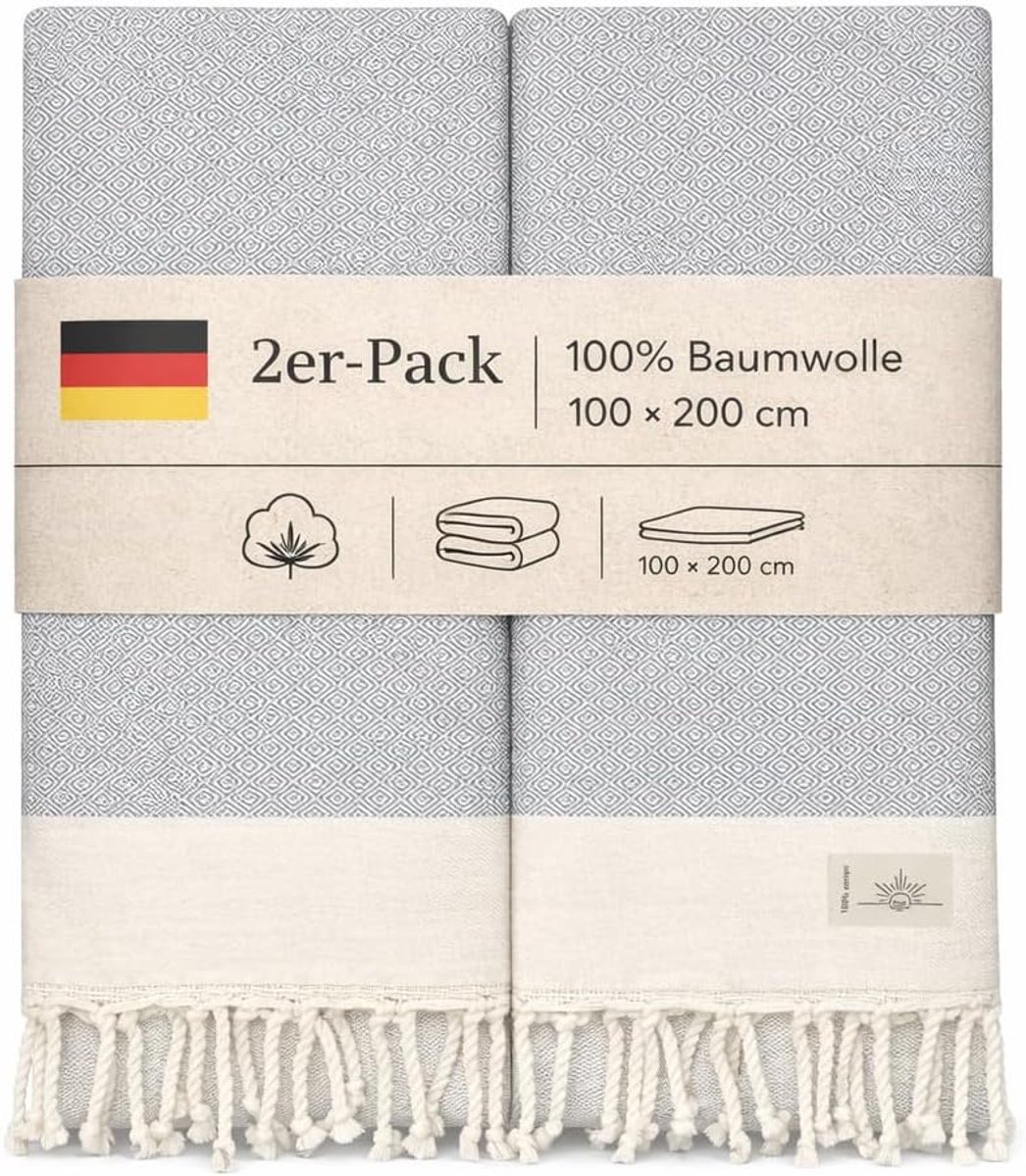 Hammam Towel Strandlaken 2-pack - Groot 100 x 200 cm - 100% Katoen - Sneldrogend en Zandvrij - ShopVlot