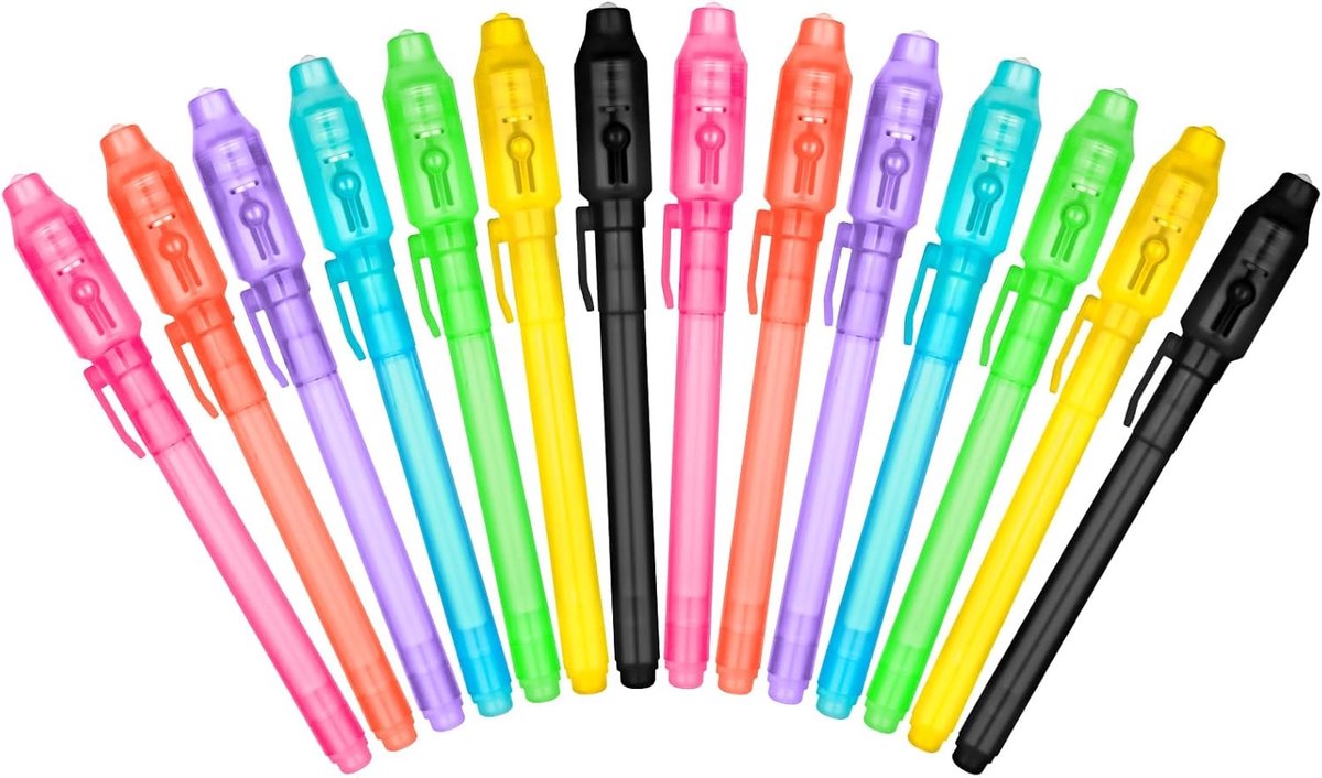 Onzichtbare inktpen, 14 stuks spionagepen met UV-licht | magische markeerstiften met UV-licht voor kinderen, spionagepennen, onzichtbare inkt voor het schrijven van geheime boodschap