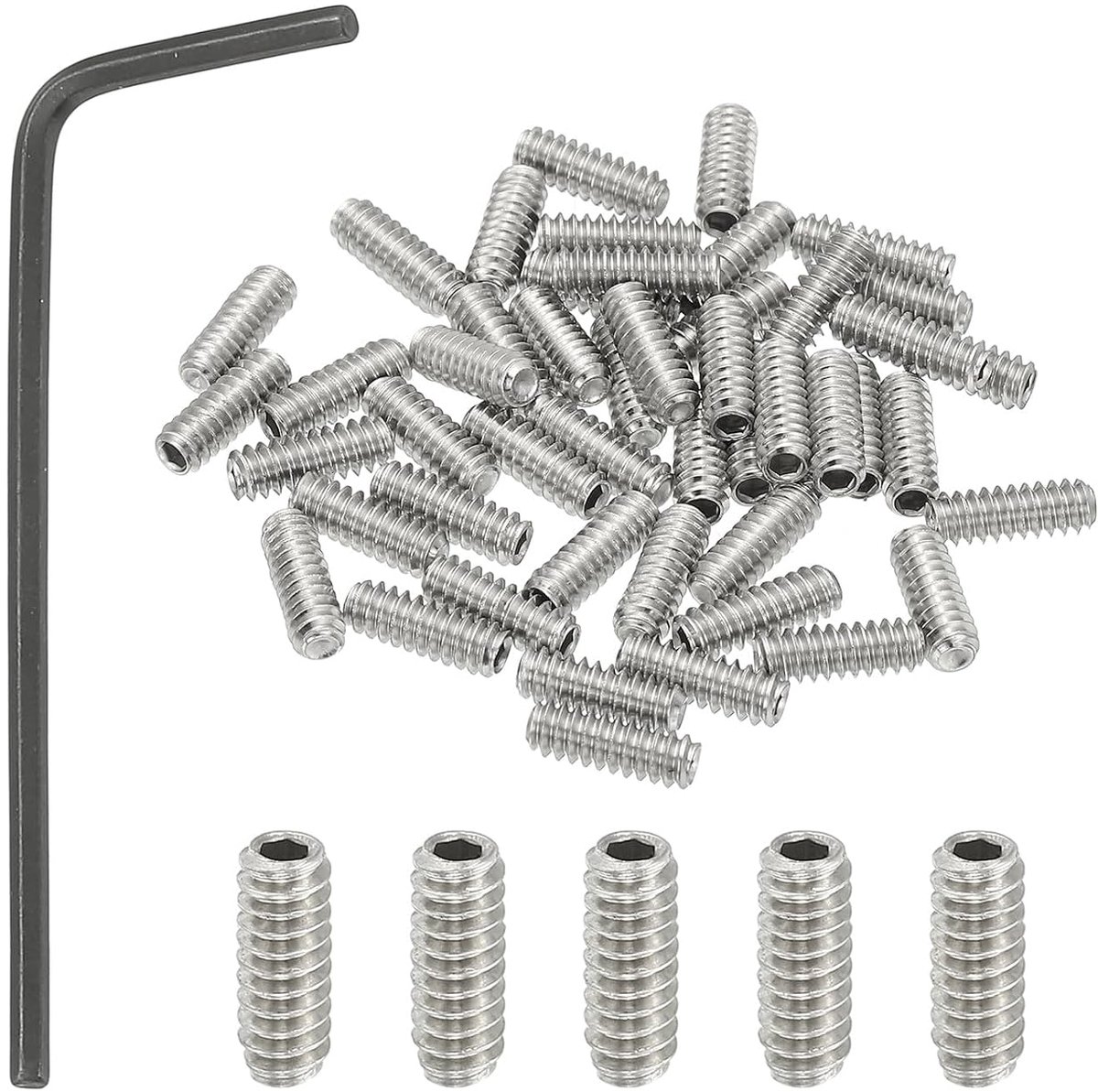 50 stuks 304 roestvrij stalen stelschroeven #6-32x3/8", UNC grove schroefdraad binnenzeskant schroefdraadpennen set met schroevendraaier voor deurklinkhouder meubellampen kraan reparatie