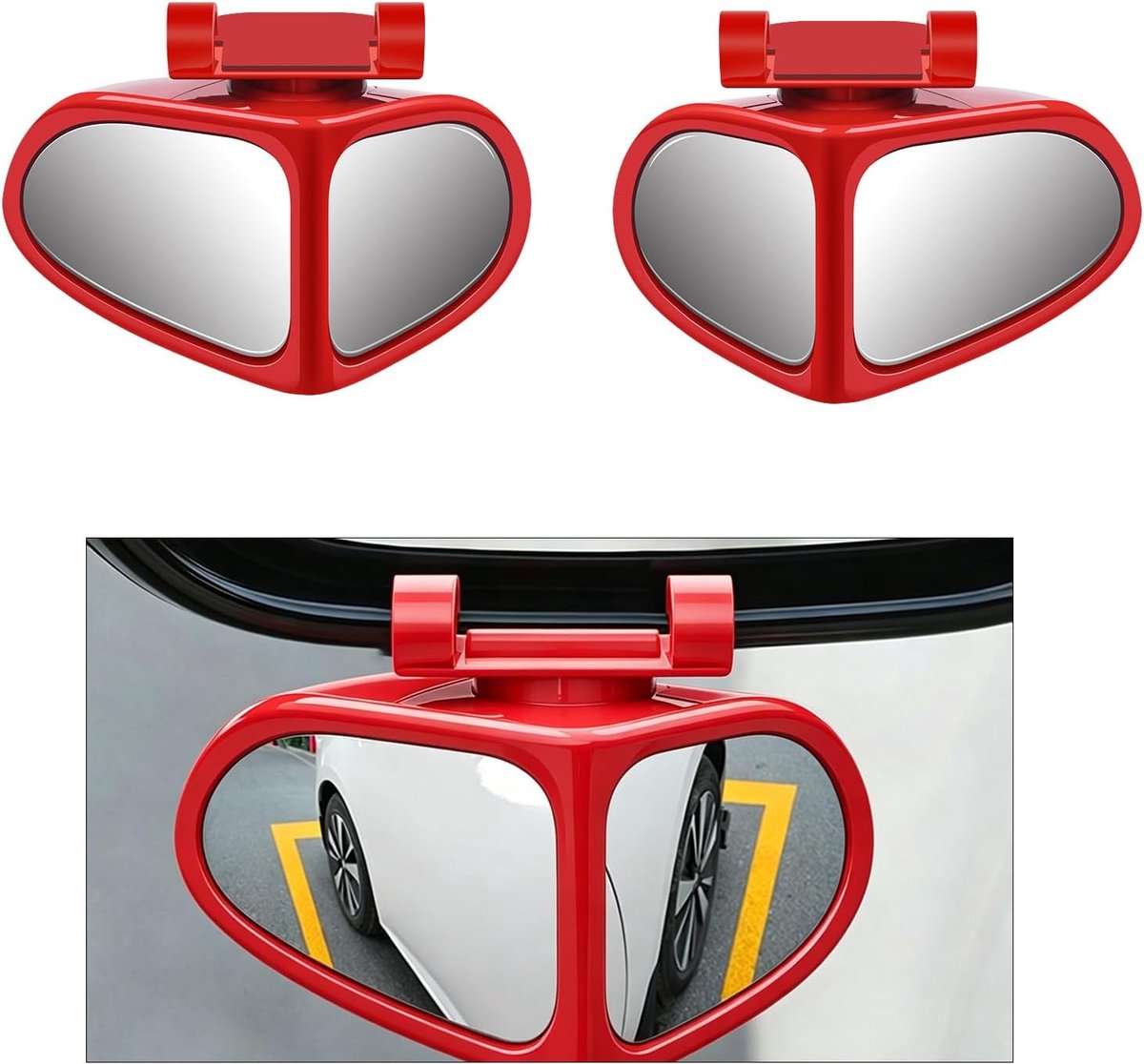 2 Stuks Dodehoekspiegel, voor Auto's, Vrachtwagens, SUV's, Rood | ABS + Glas, Draaibare Voet, 360° Draaibaar, Niet universeel, Zelfklevend,Helpt het Risico op Krassen en Stoten te Verminderen