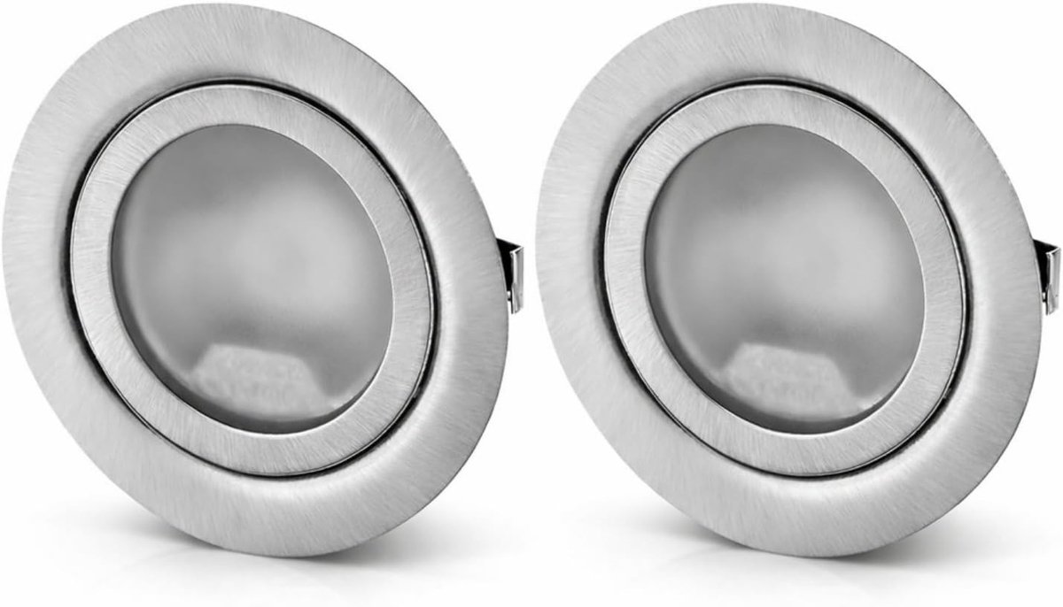 Verpakking van 2, volledig metalen inbouwspots G4 12V, glazen afdekking