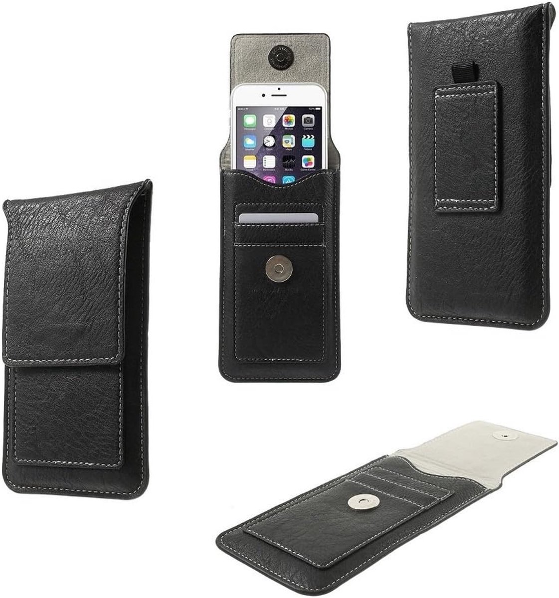 Case Cover Premium Synthetisch Leer Verticaal en Kaartsleuven voor TELEFUNKEN TS 450 COSI - Zwart