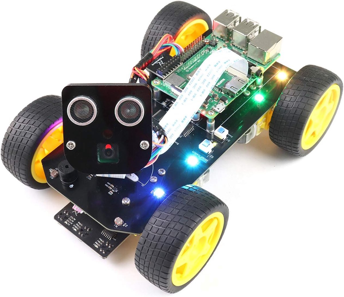 4WD Smart Car Kit for Raspberry Pi 5 4 B 3 B+ Zero 2 W, Face Tracking, Line Tracking, Light Tracing, Obstacle Avoidance, App Control, Camera, Servo (Raspberry Pi NOT Included)