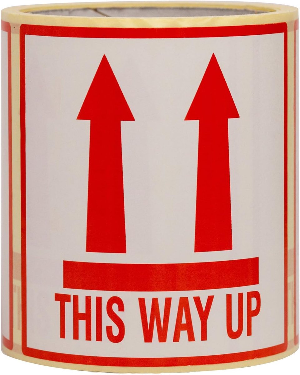 This Way Up Stickers Large 10x10 cm - Zelfklevende Labels - Permanent Hot Melt Lijm - Ideaal voor Verzending - ShopVlot